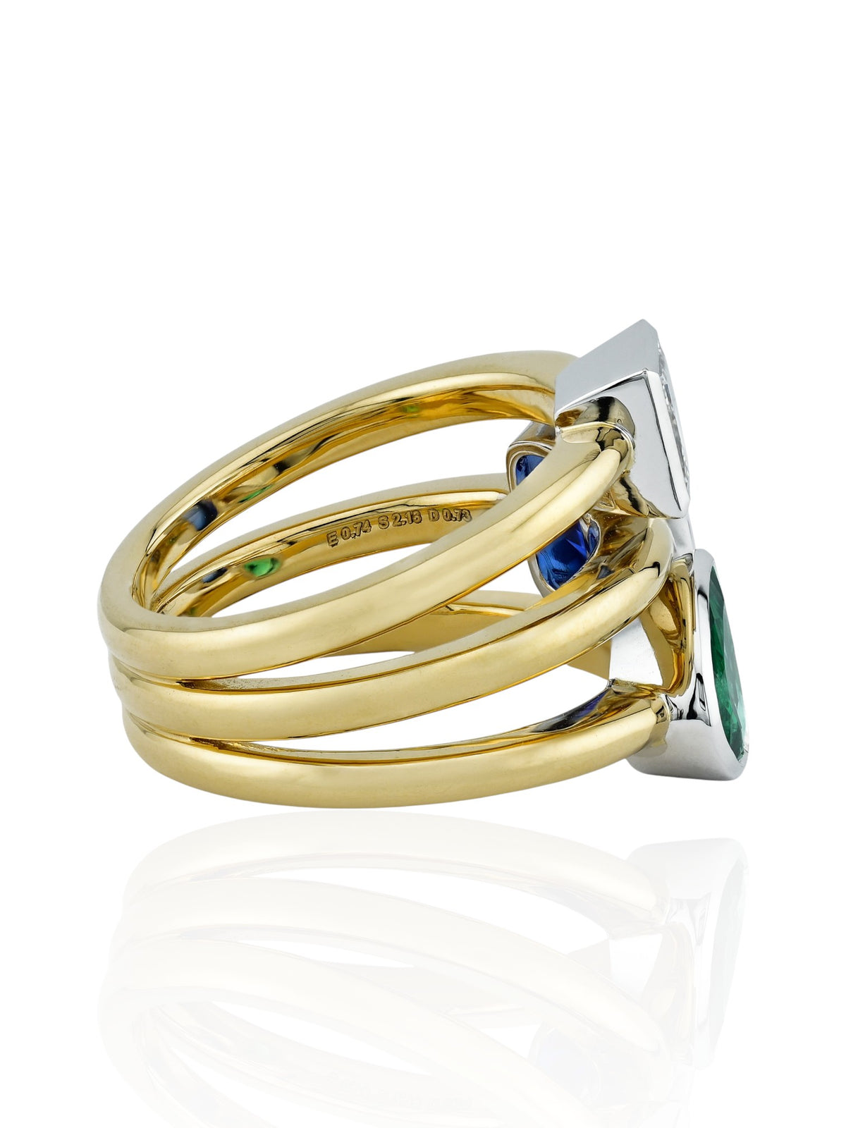 Sophia D. Sapphire, Emerald and Diamond Ring in Platinum and 18K Yellow Gold