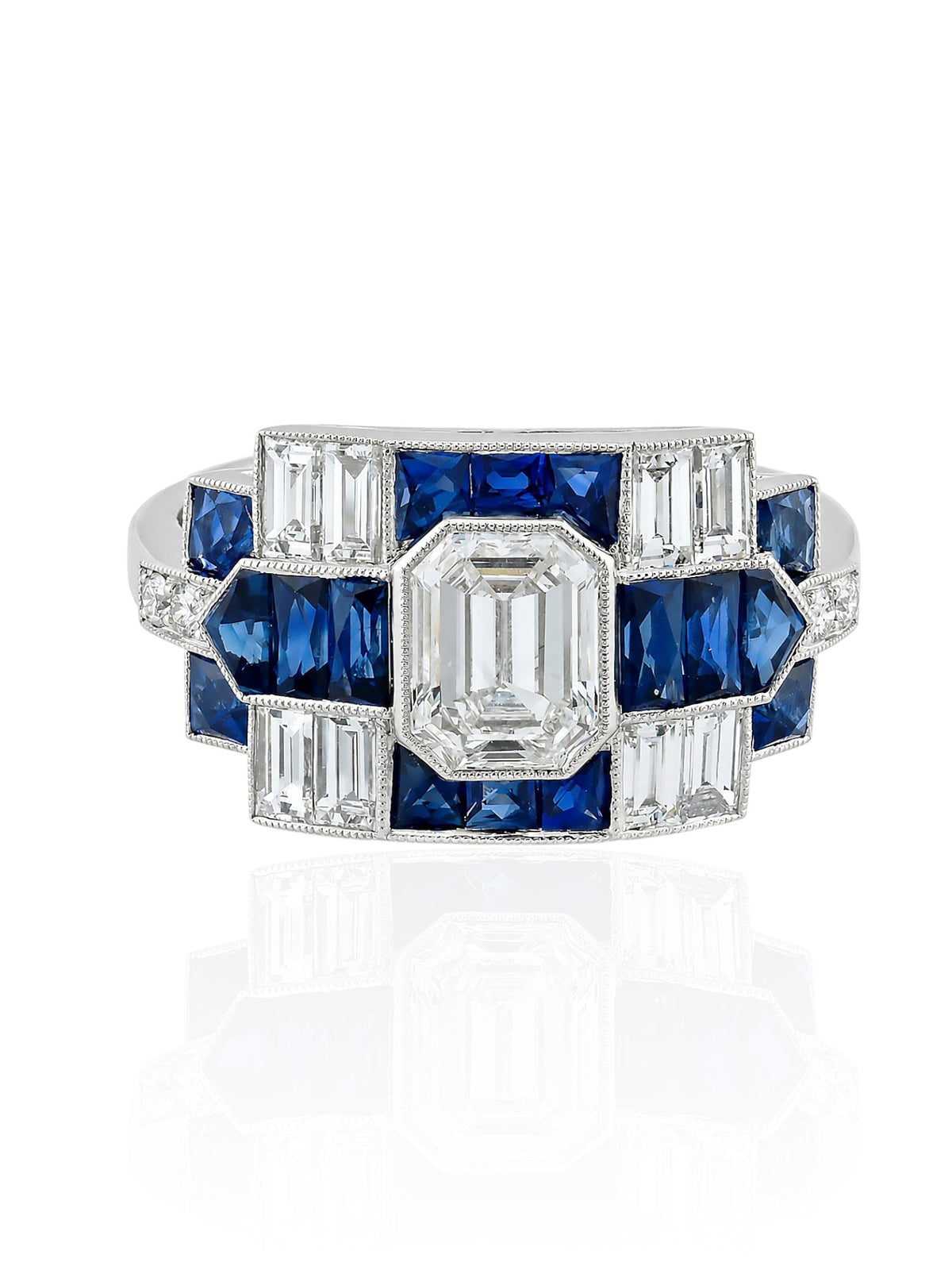Sophia D. Art Deco Sapphire and Diamond Ring in Platinum