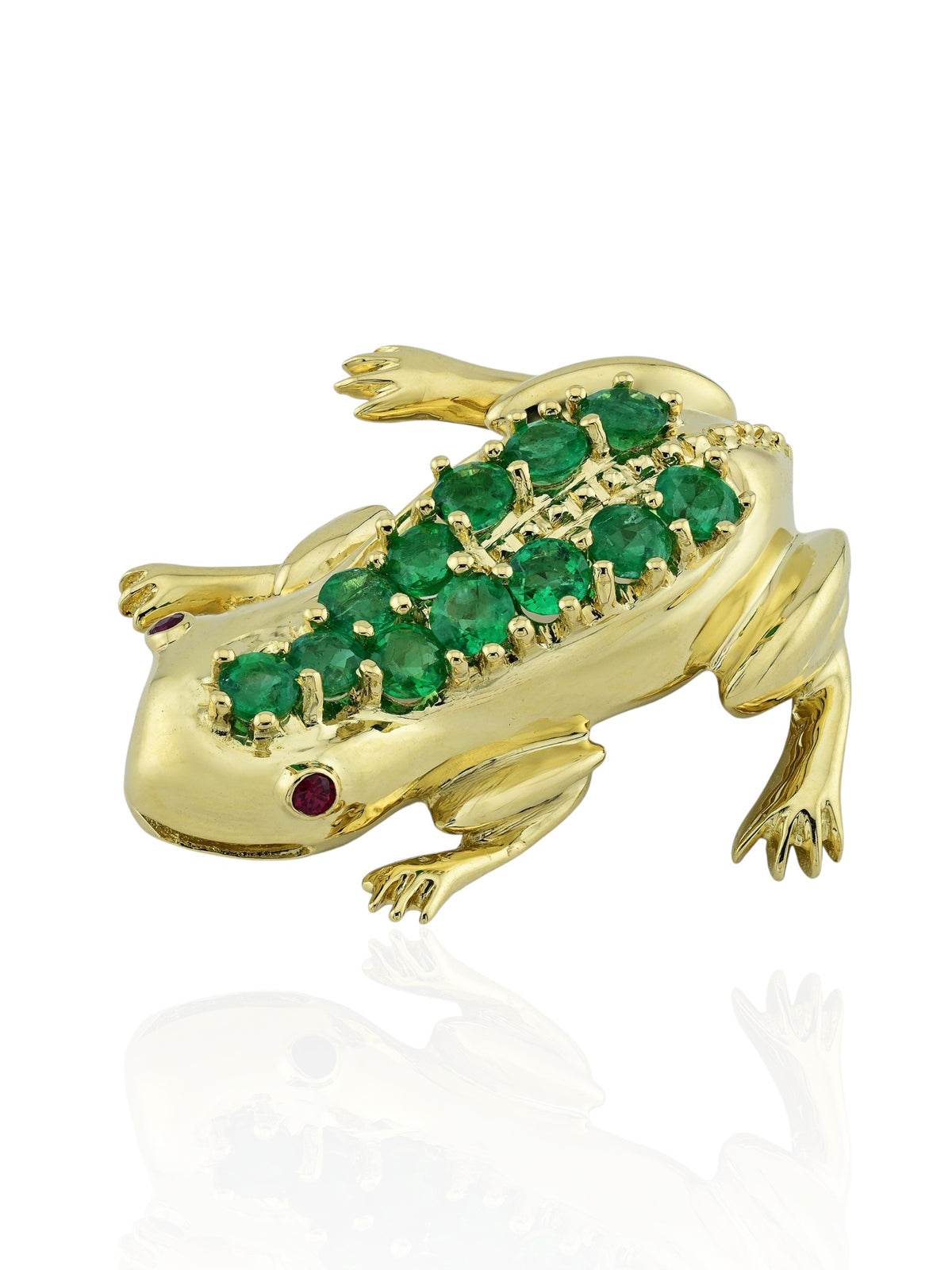 Sophia D. Emerald and Ruby Frog Brooch in 18K Yellow Gold