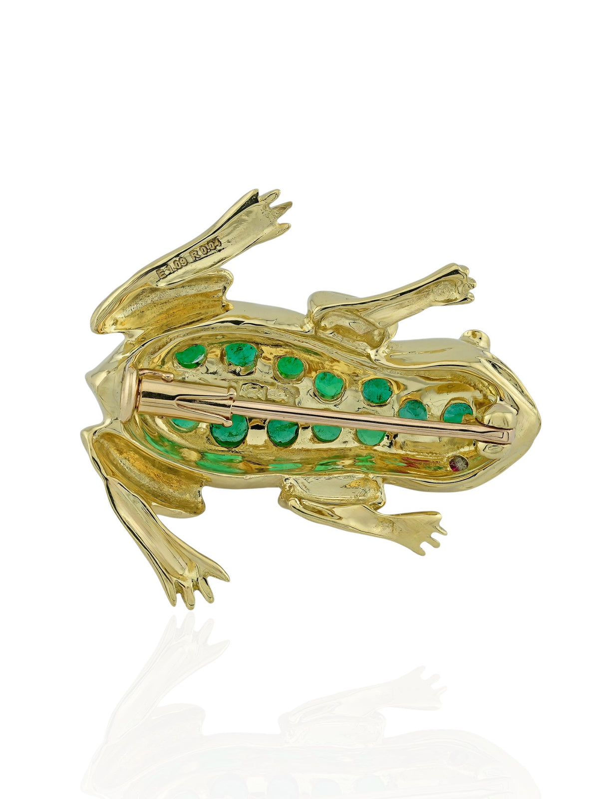 Sophia D. Emerald and Ruby Frog Brooch in 18K Yellow Gold