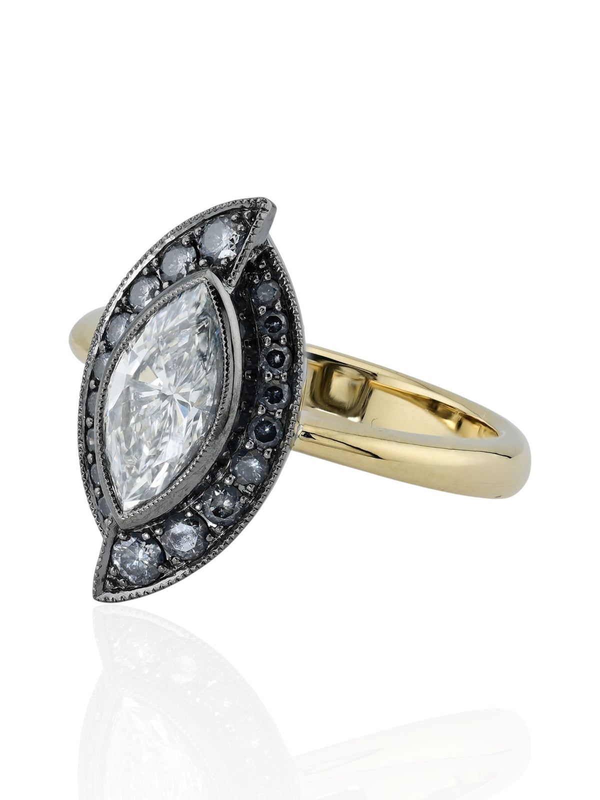 Sophia D Marquise Diamond Halo Ring in Platinum and 18K Yellow Gold