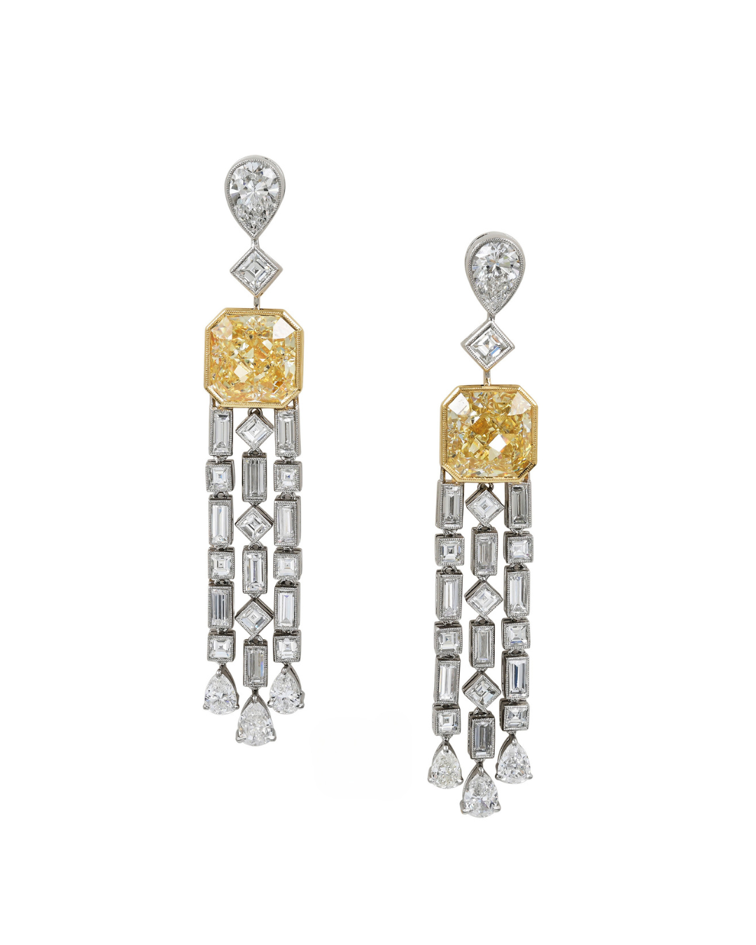 Sophia D. Radiant Yellow Diamond Earrings with Mixed Shape 3 Strand Drops