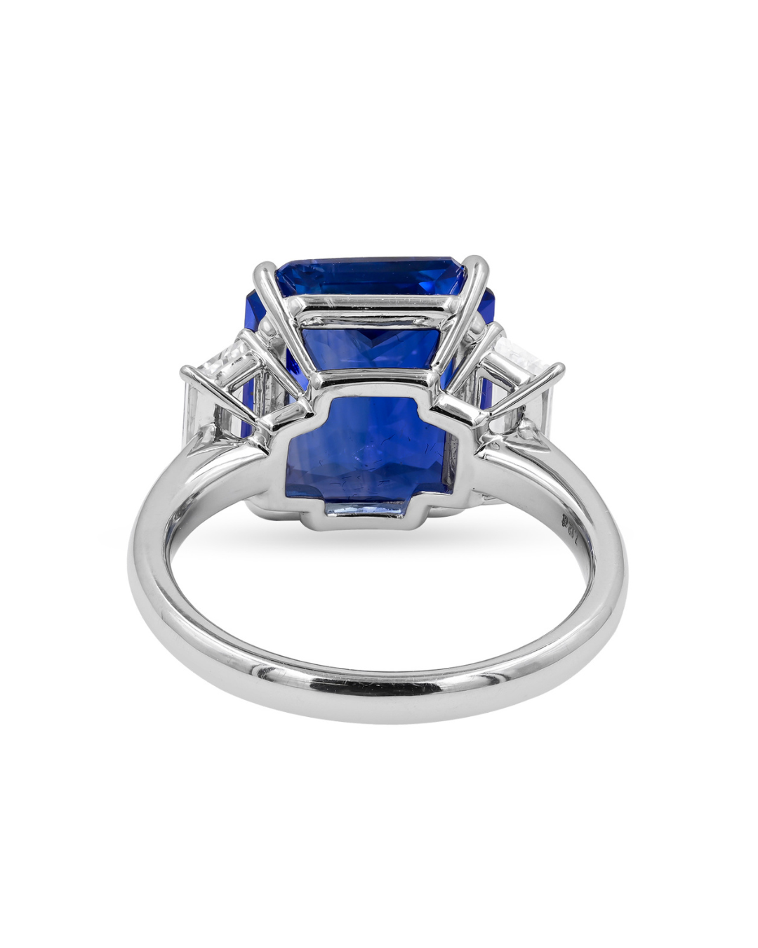 Sophia D. Cushion Cut Blue Sapphire Ring with Diamond Trapezoids