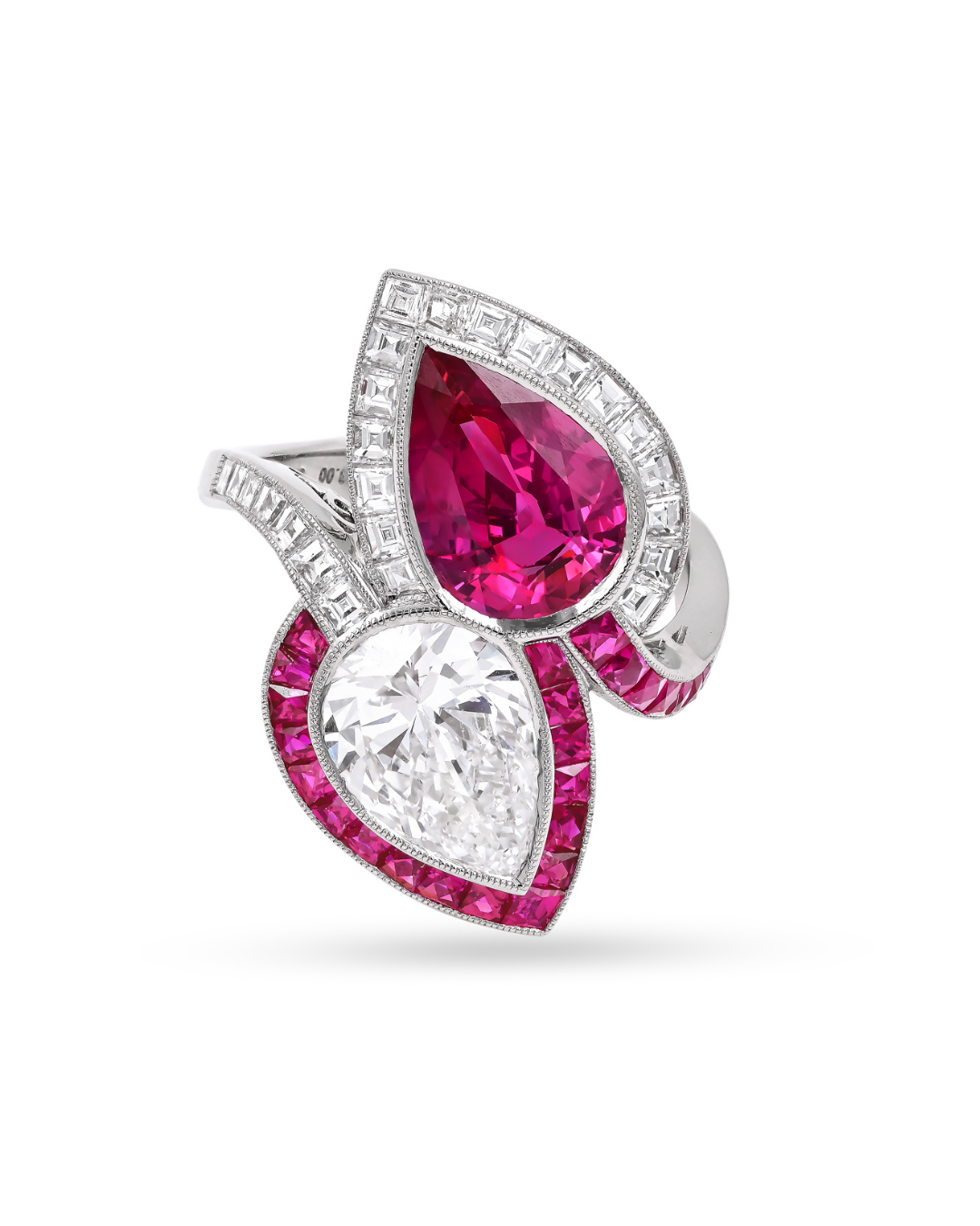 Sophia D. Pear Shape Toi et Moi Ring with Diamond and Ruby