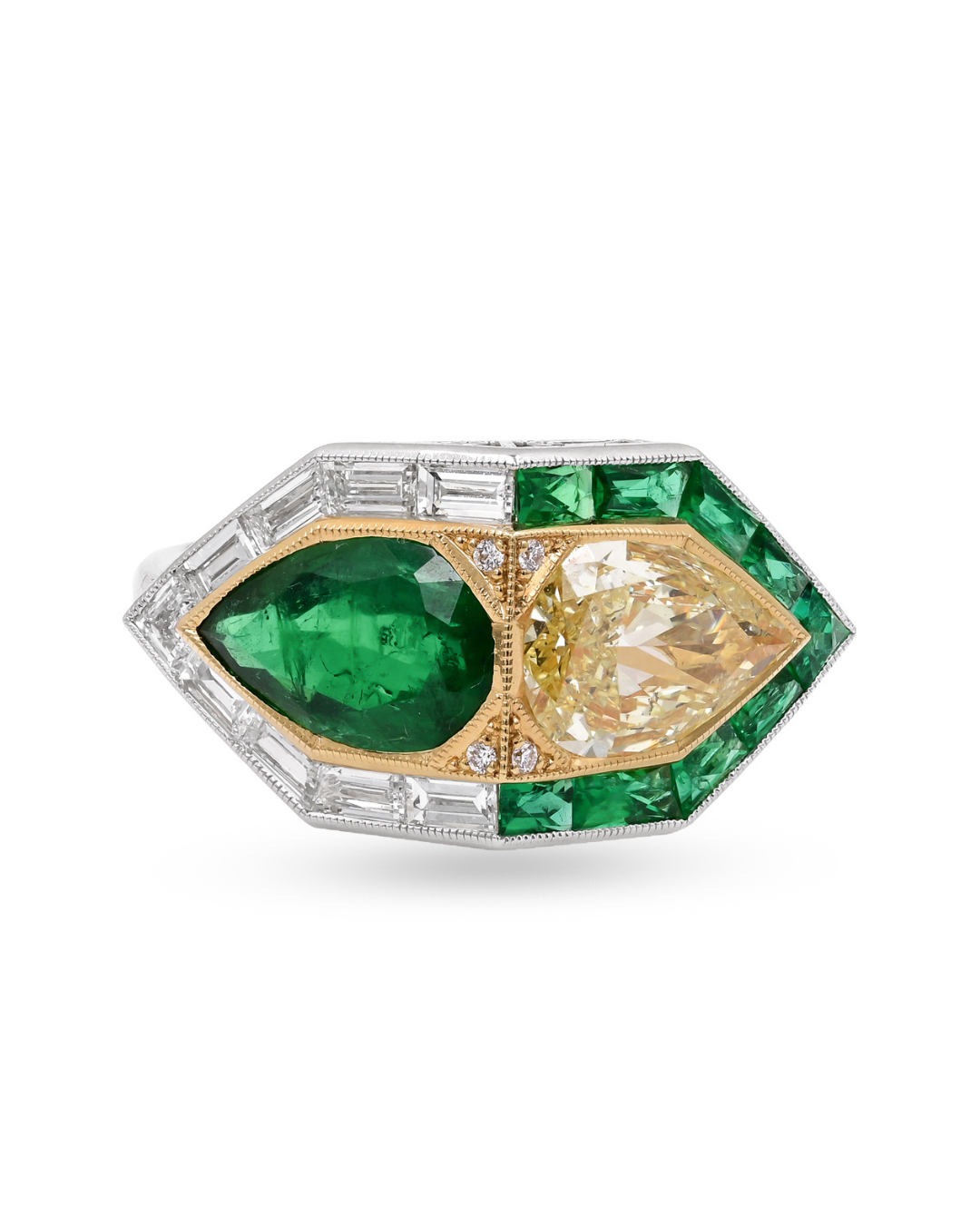 Sophia D. S Deco Ring with Emerald and Yellow Diamond