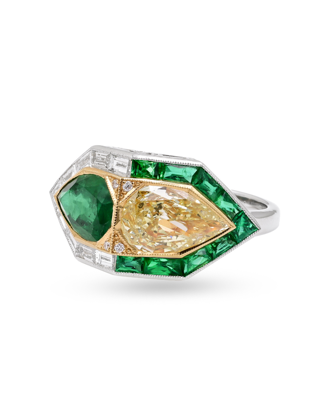 Sophia D. S Deco Ring with Emerald and Yellow Diamond