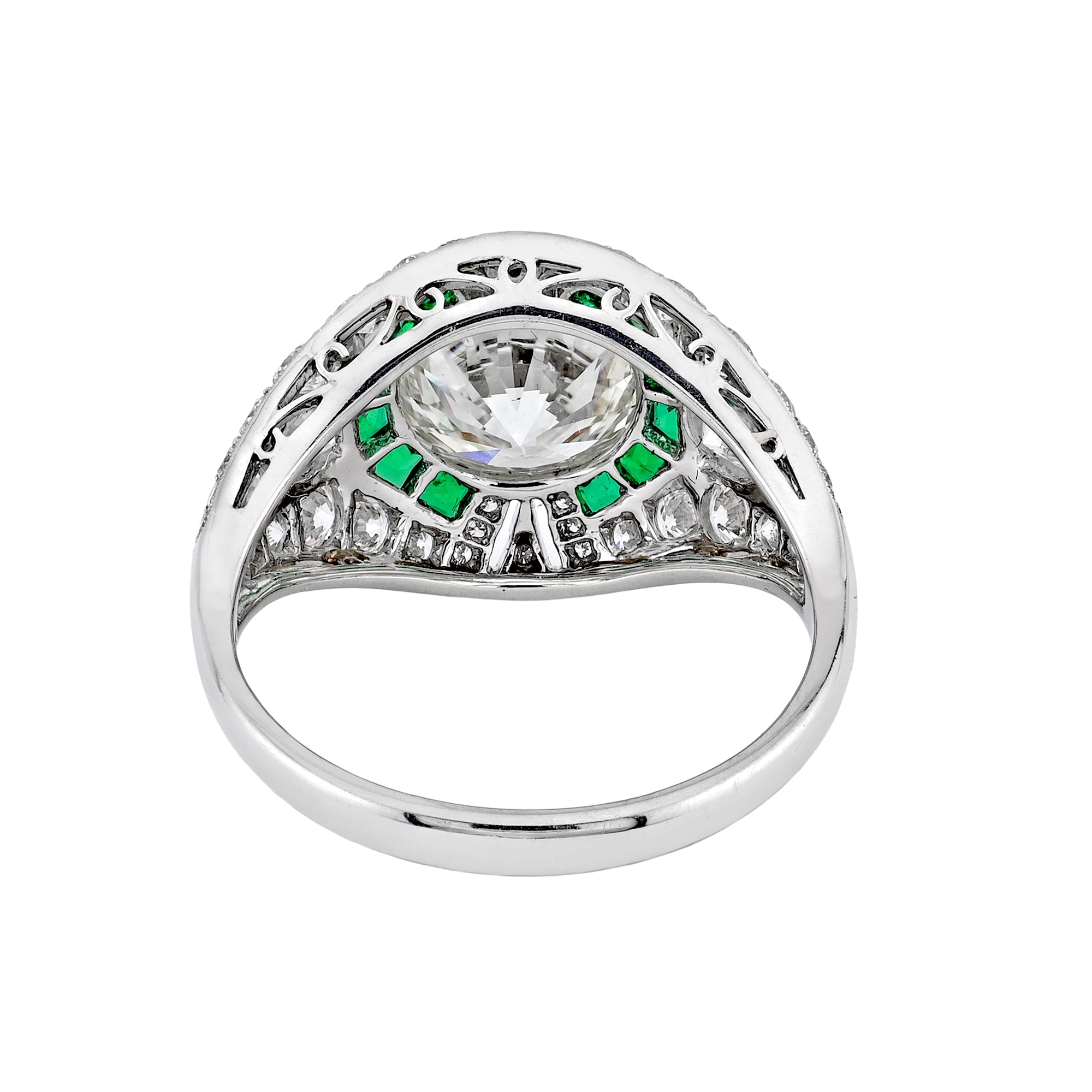 Sophia D Art Deco Round Diamond and Emerald Ring Platinum