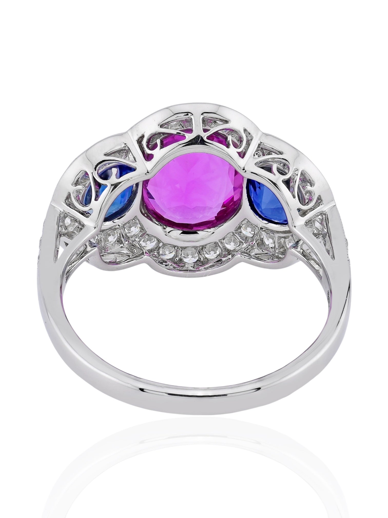 Sophia D Art Deco No Heat Pink Sapphire, Sapphire and Diamond Ring Platinum
