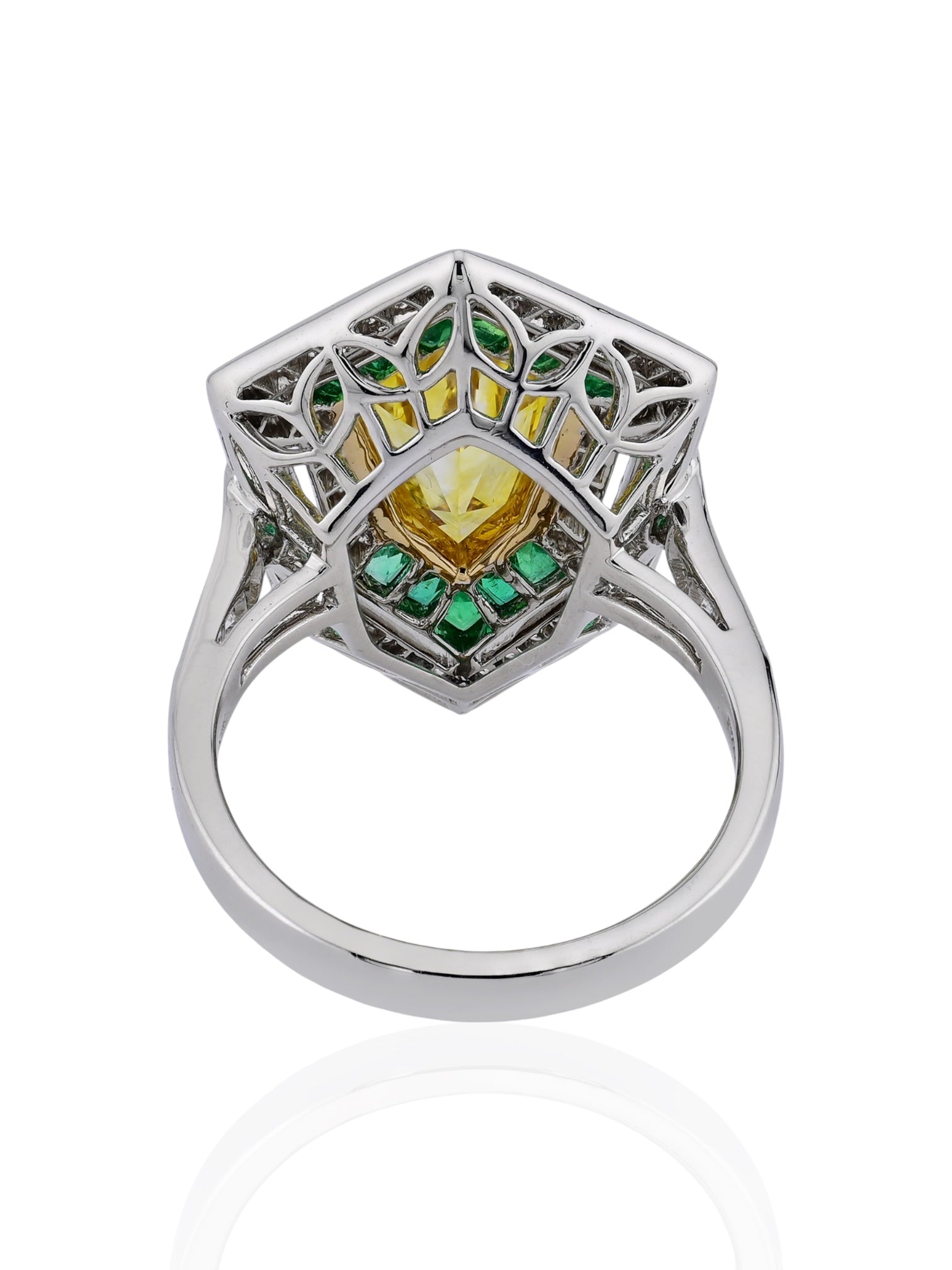 Sophia D Art Deco Kite Cut Fancy Yellow Diamond Ring Platinum & 18K Yellow Gold