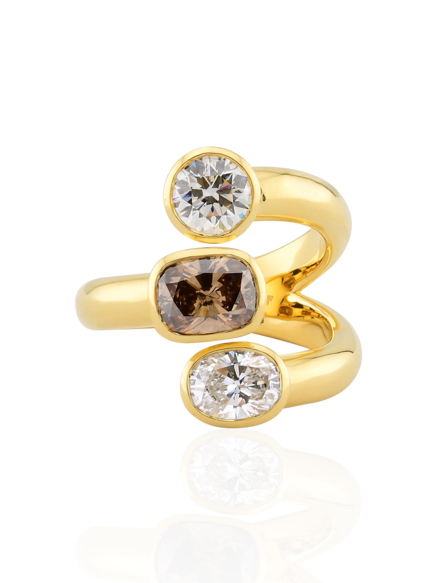 Sophia D Trio Brown and White Diamond 18K Yellow Gold Ring
