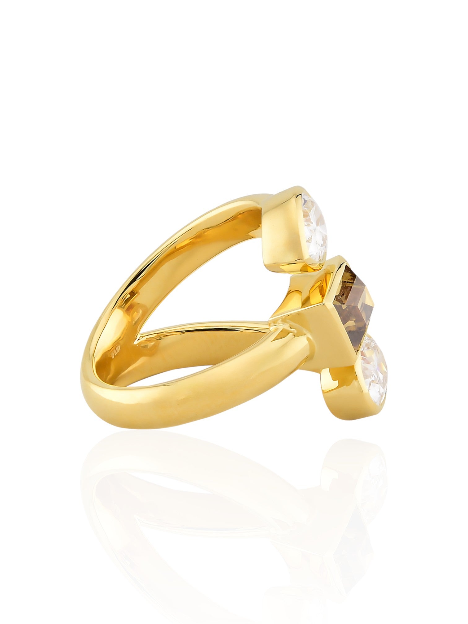 Sophia D Brown Diamond and White Diamond Three-Stone 18K Yellow Gold Ring