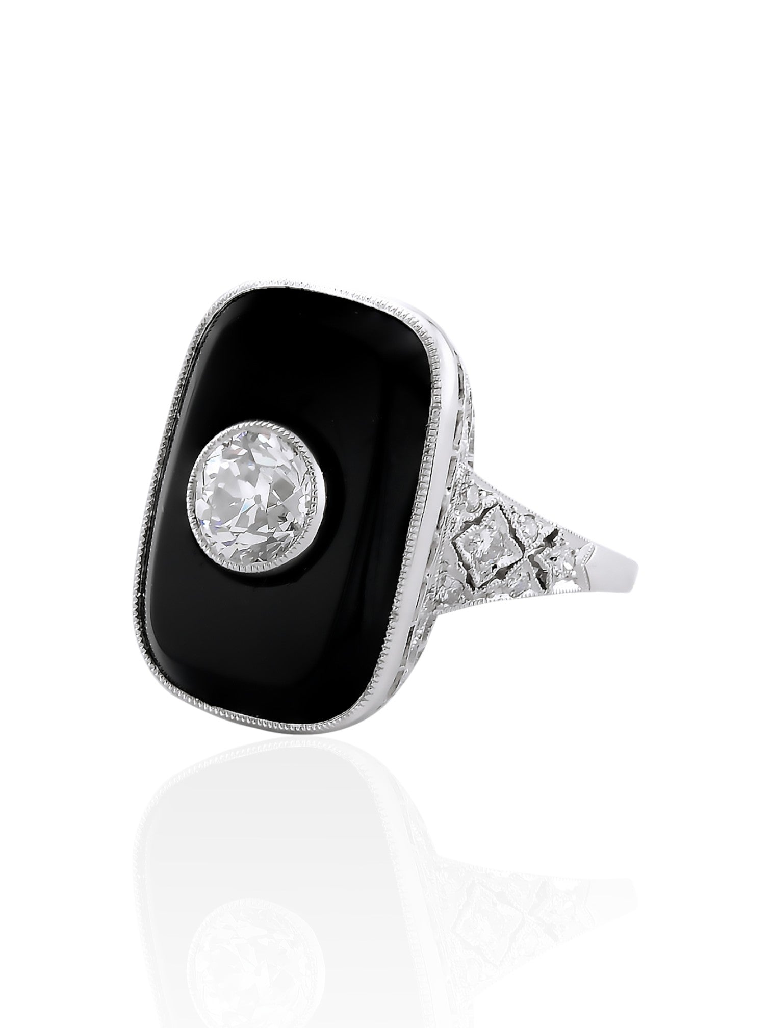 Sophia D Art Deco Onyx and Diamond Platinum Ring