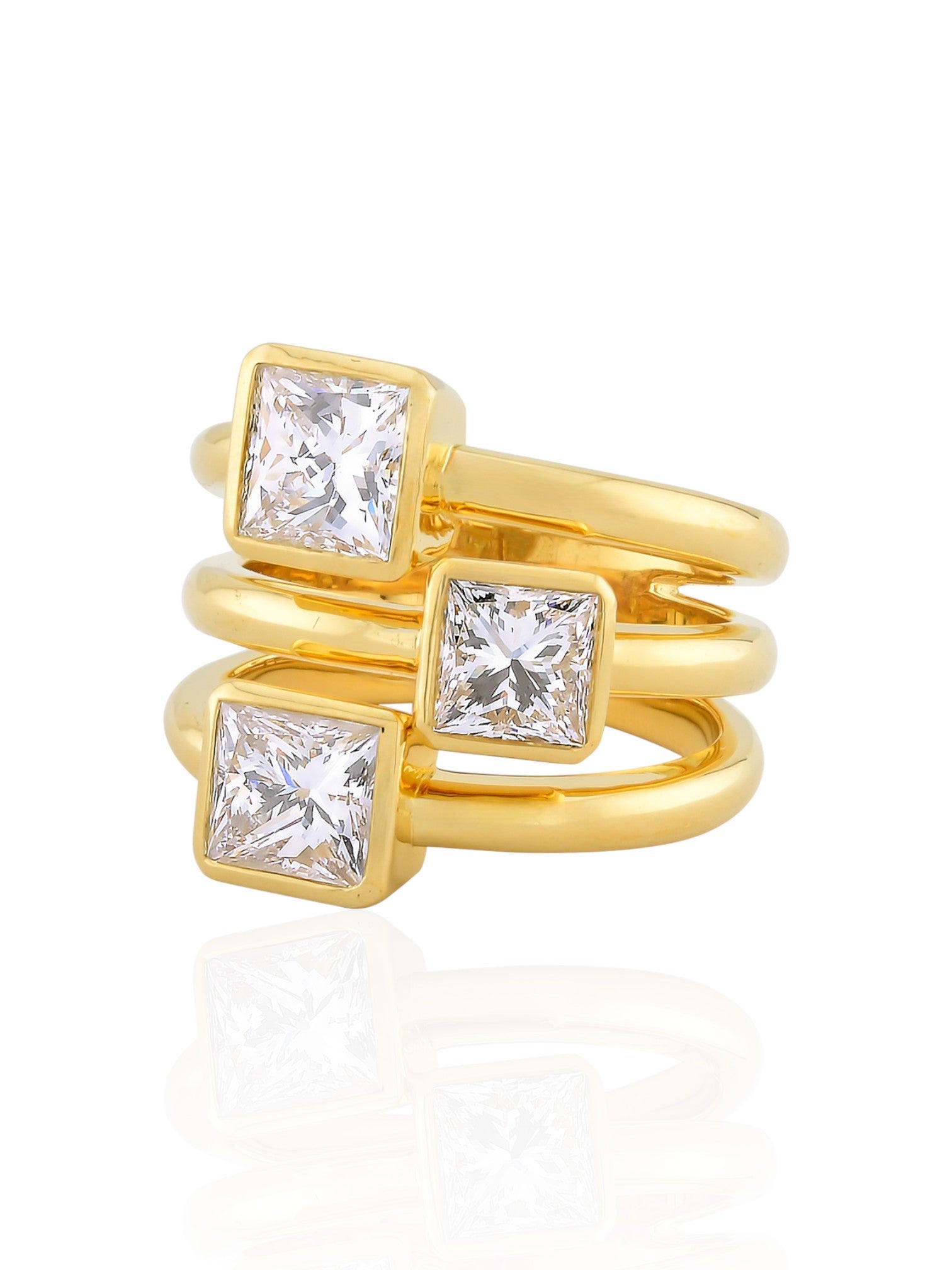 Sophia D Three-Stone Princess-Cut Diamond 18K Yellow Gold Ring