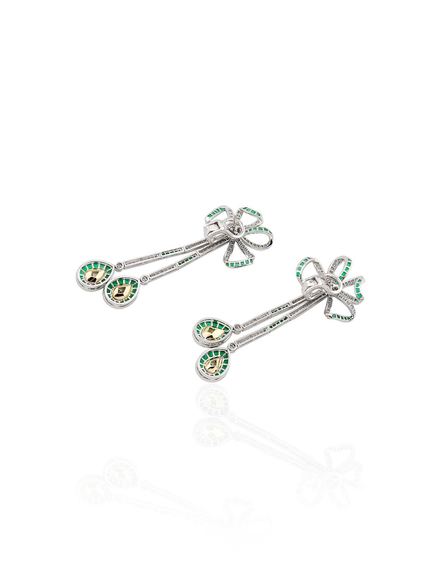Sophia D Art Deco Yellow Diamond, Emerald, and Diamond Bow Earrings