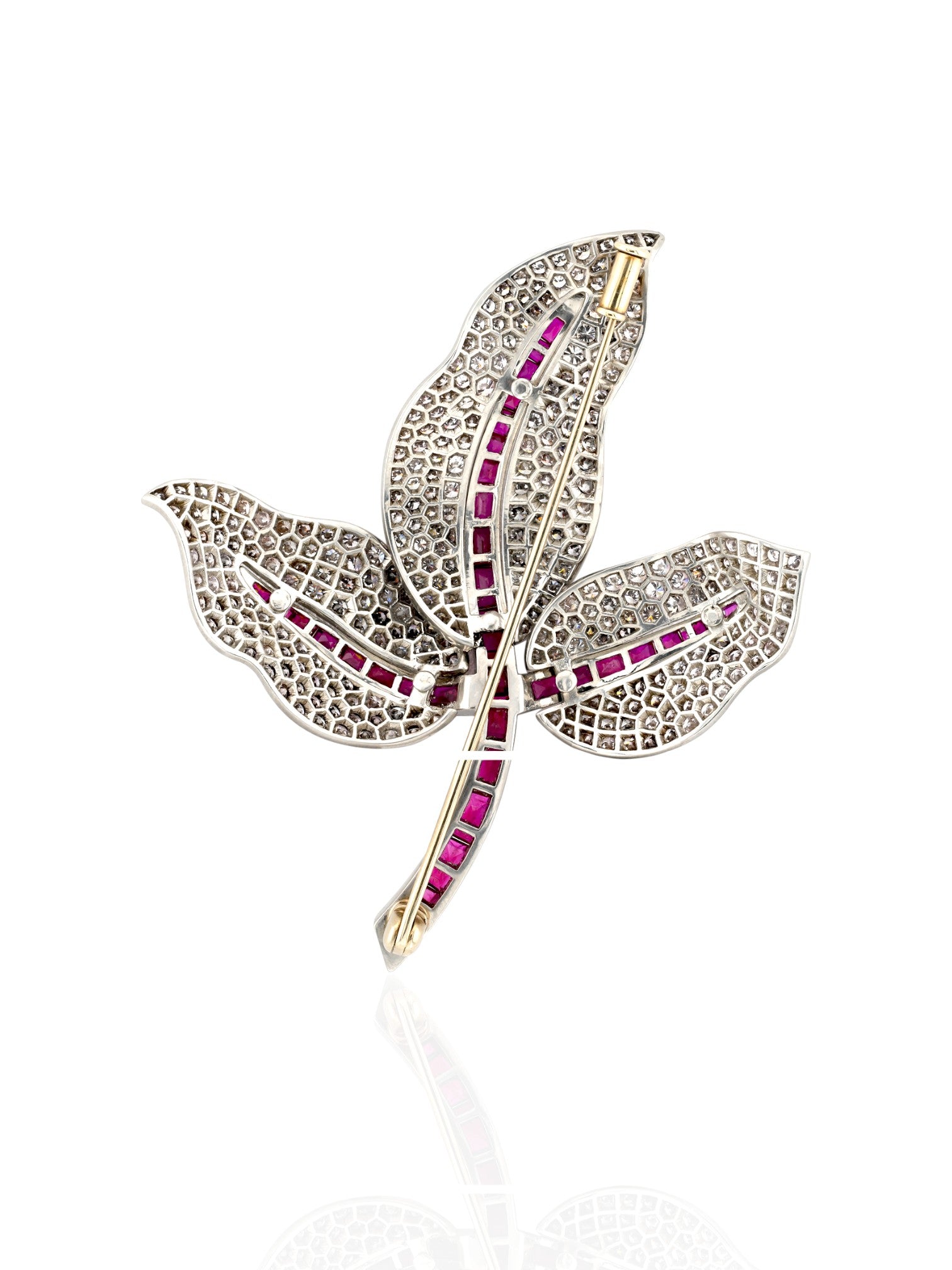 Ruby and Diamond Leaf Brooch in Platinum