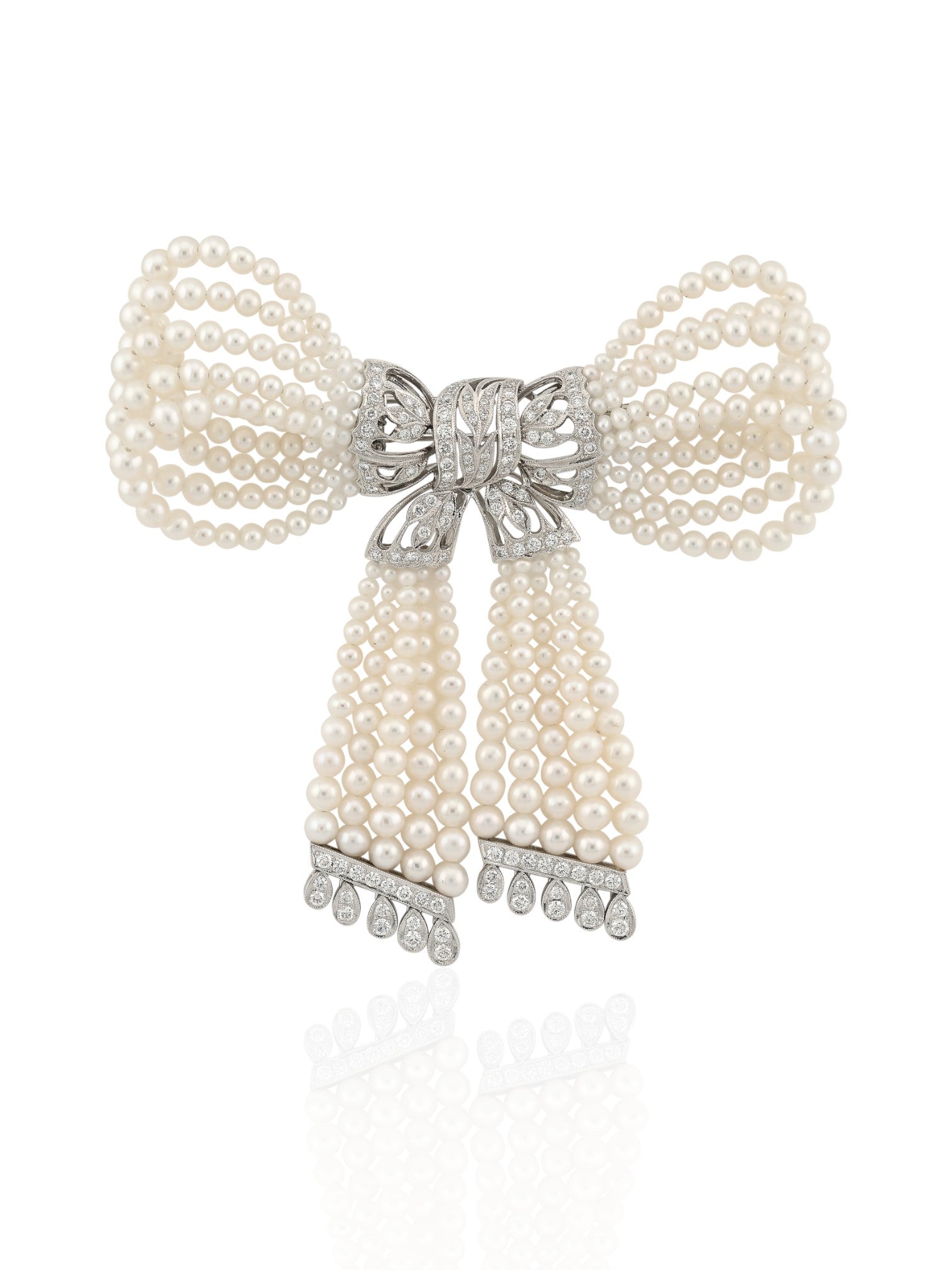 Sophia D. Diamond and Pearl Bow Brooch Platinum
