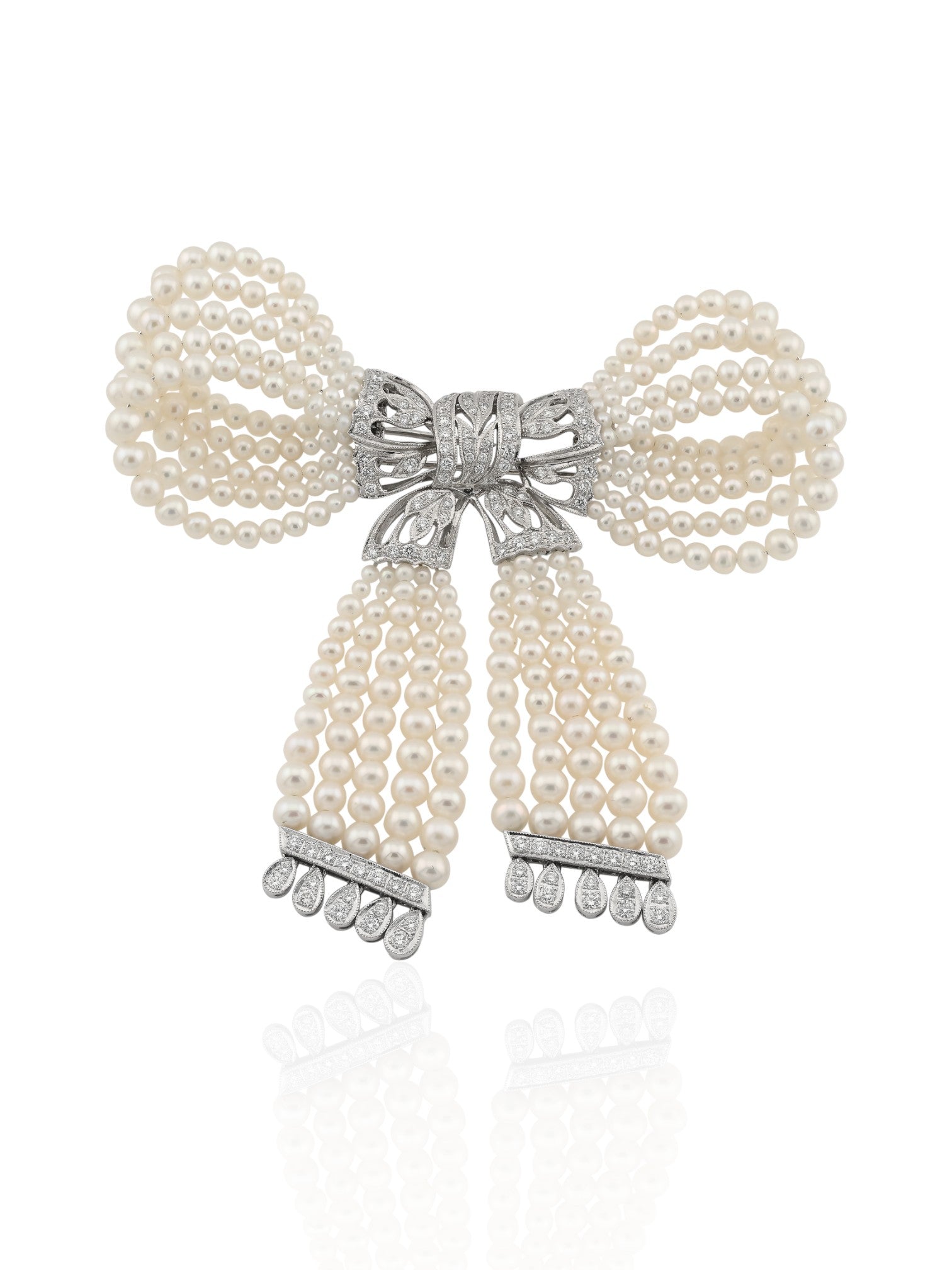 Sophia D. Diamond and Pearl Bow Brooch Platinum