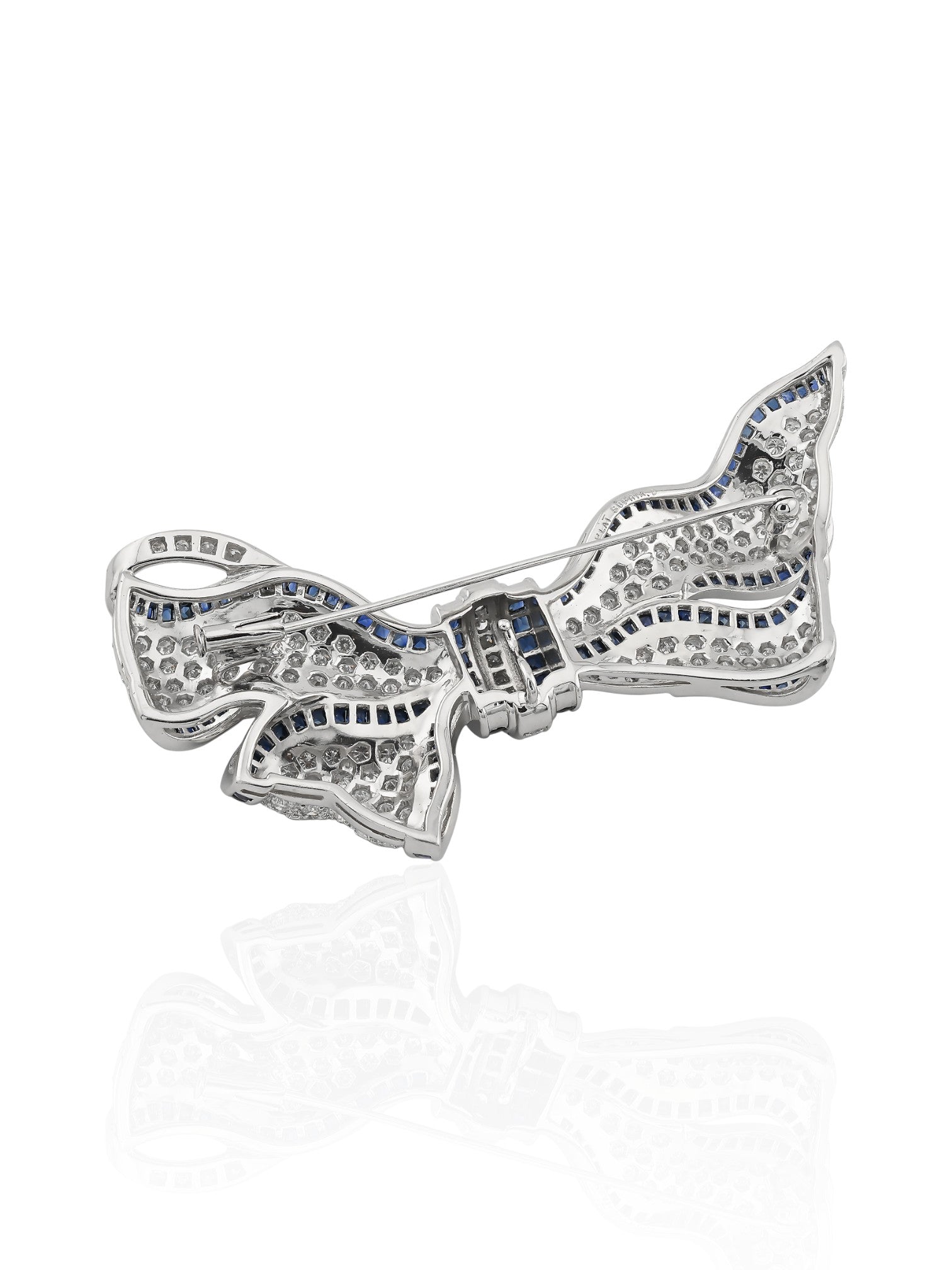 Platinum Sapphire and Diamond Bow Brooch