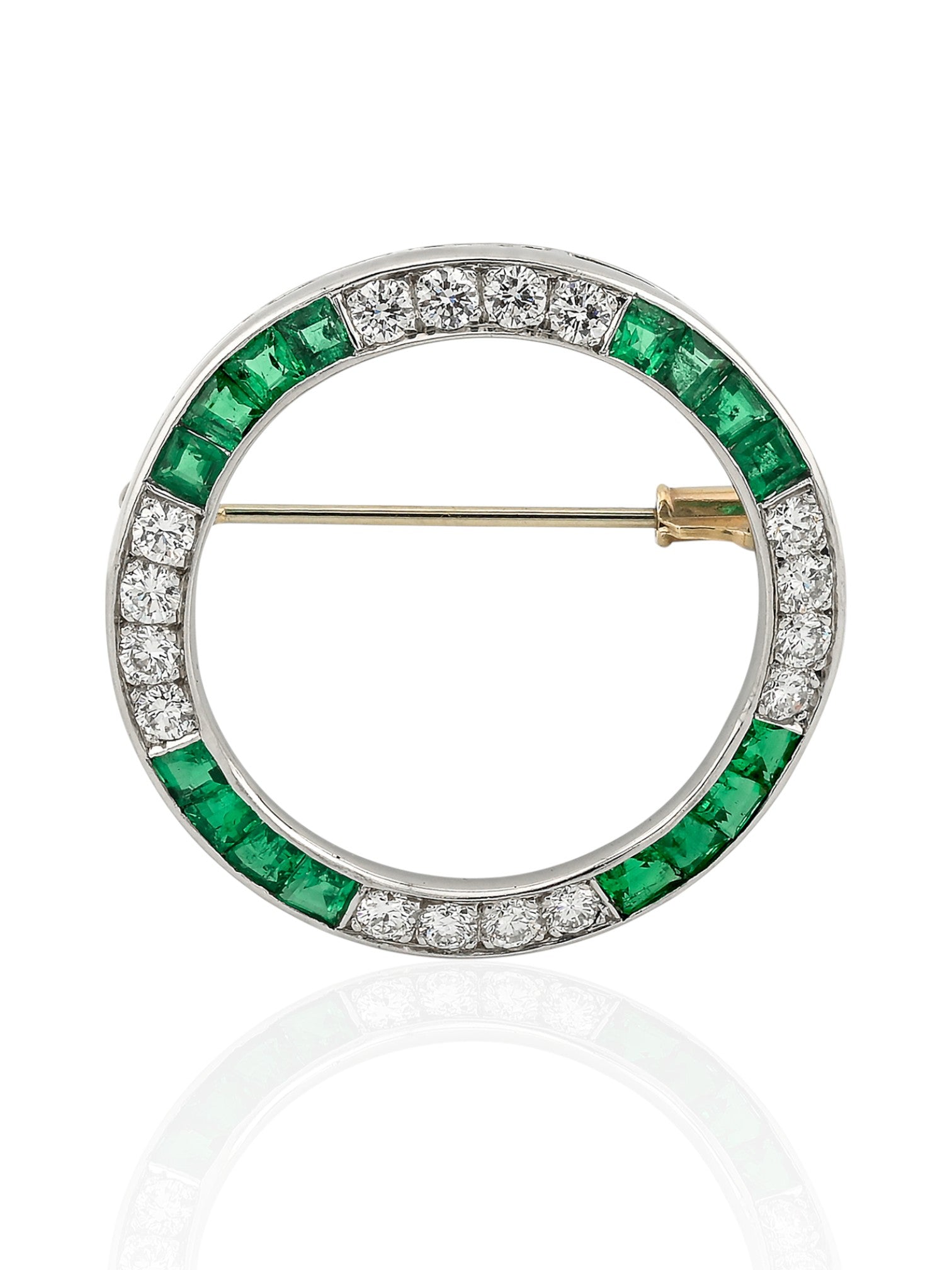 Platinum & 18K Emerald and Diamond Circle Brooch
