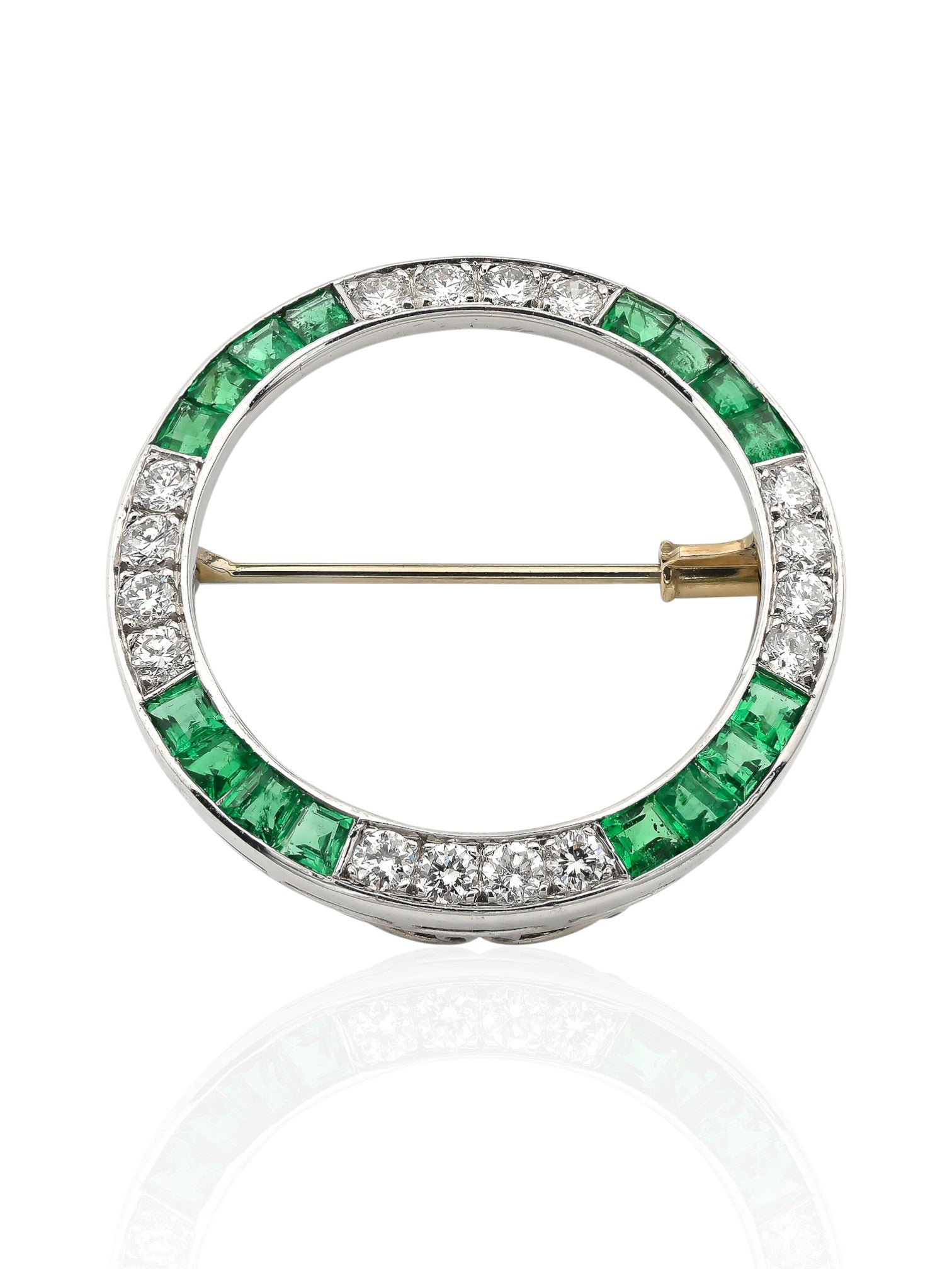Platinum & 18K Emerald and Diamond Circle Brooch