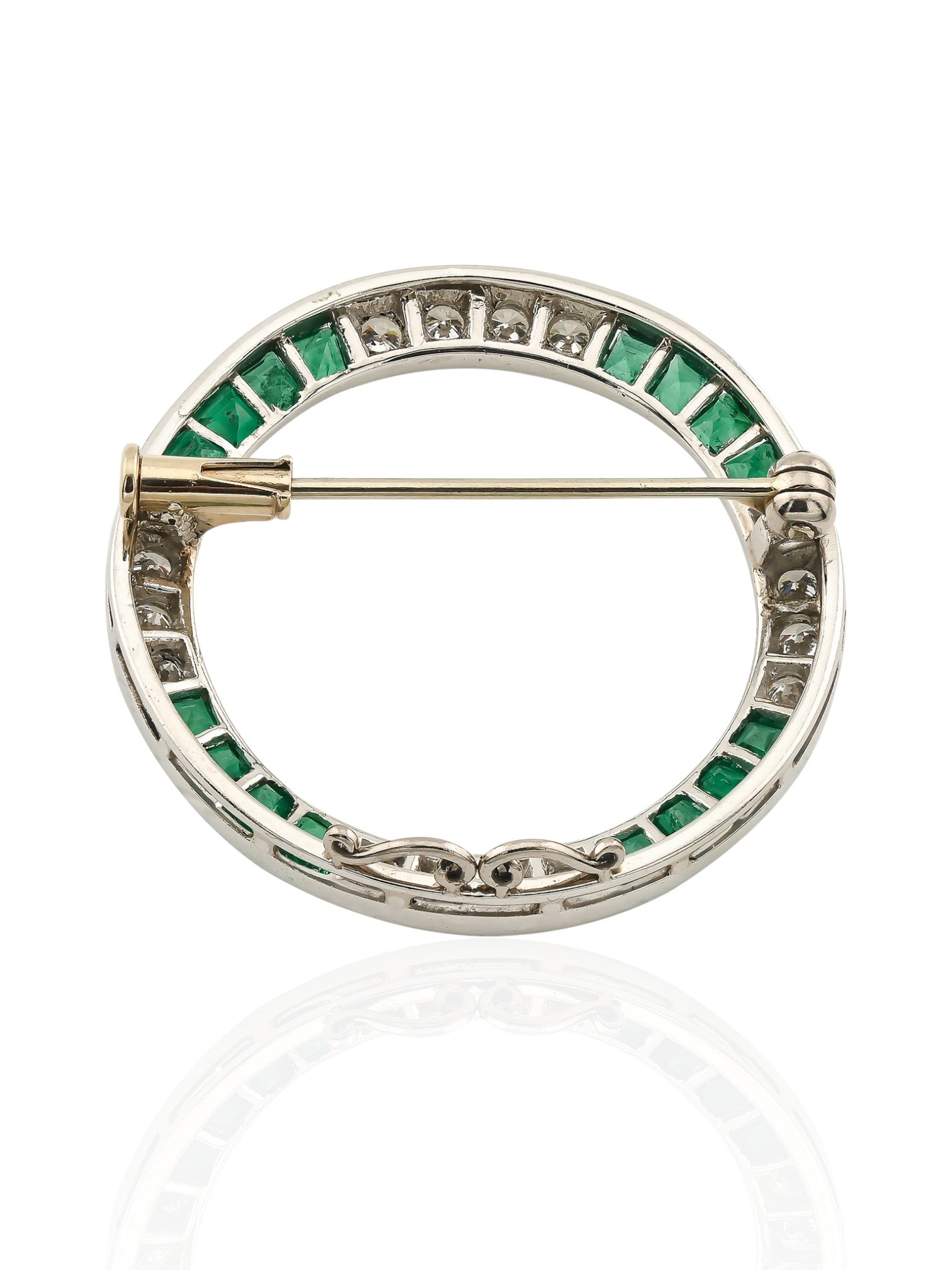 Platinum & 18K Emerald and Diamond Circle Brooch