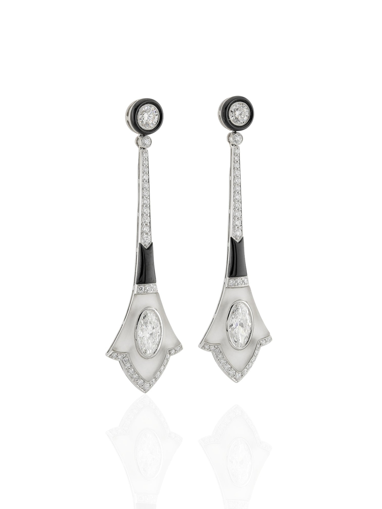 Sophia D Art Deco Oval and Round Diamond Drop Earrings in Platinum