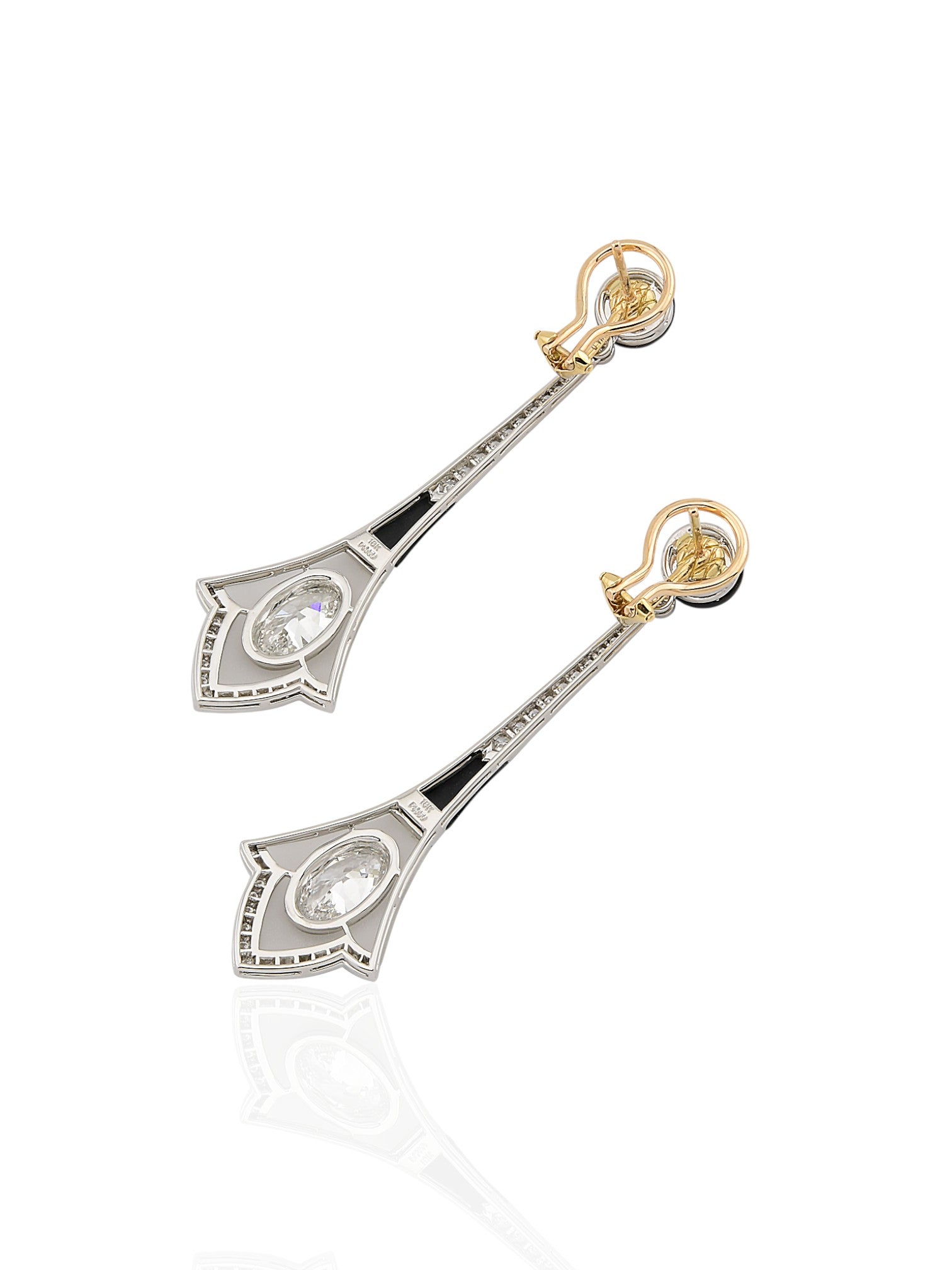 Sophia D Art Deco Oval and Round Diamond Drop Earrings in Platinum