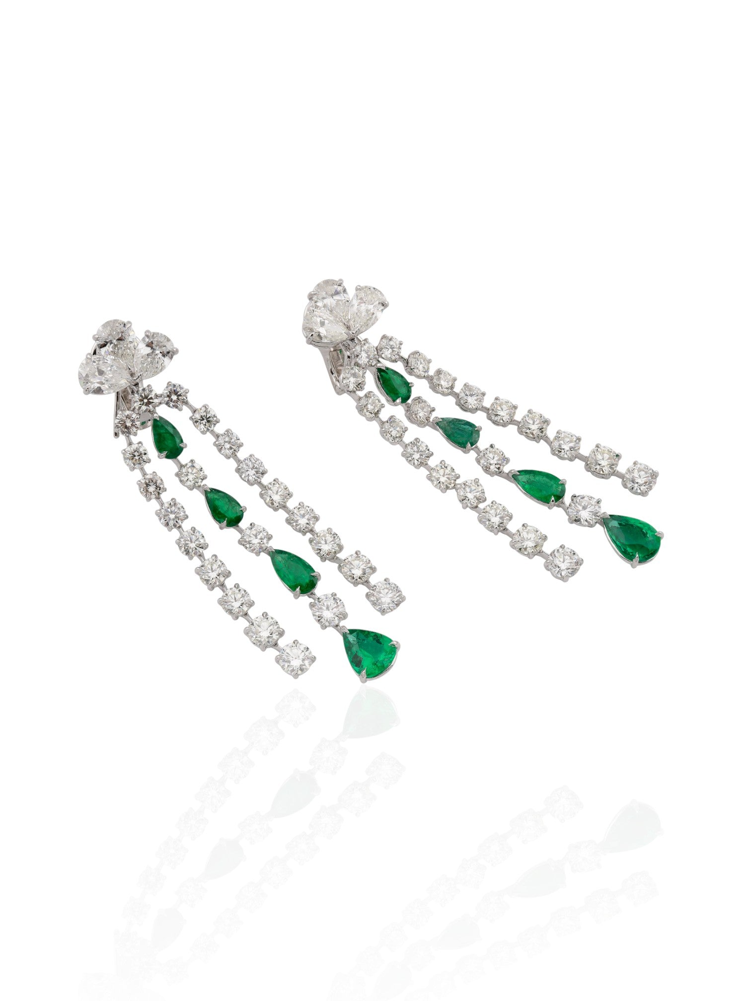 Sophia D Emerald and Diamond Drop Earrings in Platinum