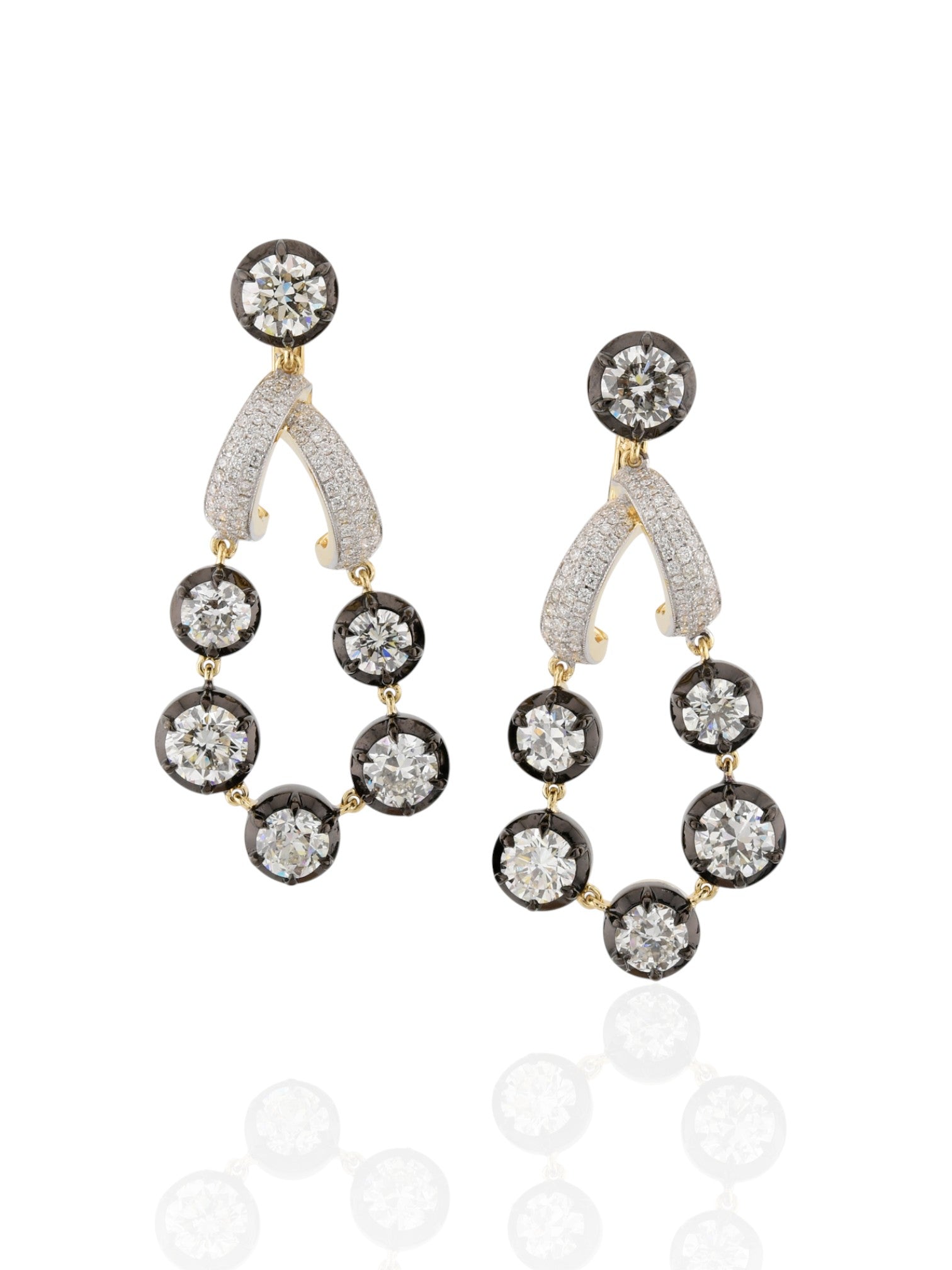 Sophia D Vintage Style Round Diamond Drop Earrings in 18K Yellow Gold and Silver