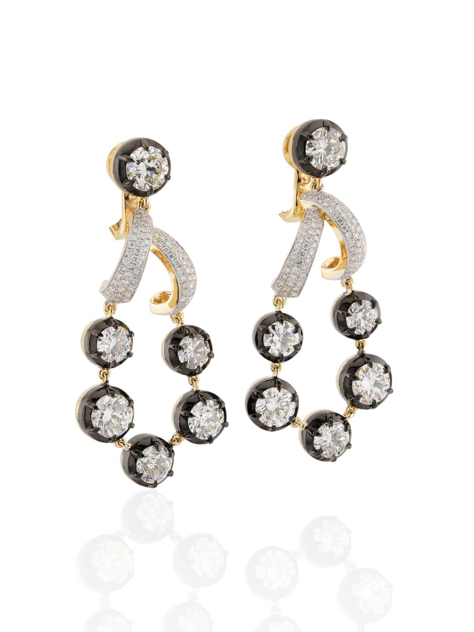Sophia D Vintage Style Round Diamond Drop Earrings in 18K Yellow Gold and Silver