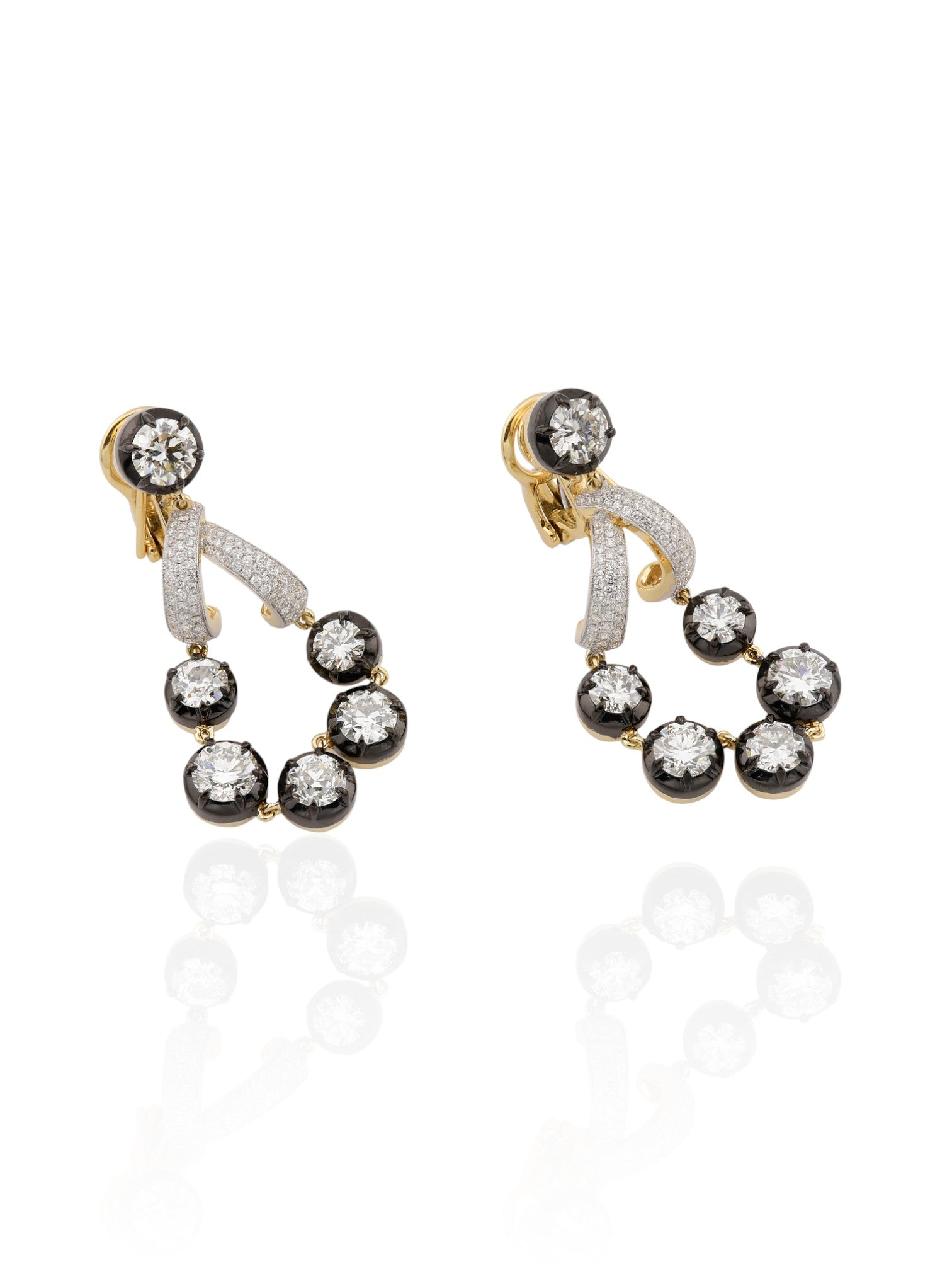 Sophia D Vintage Style Round Diamond Drop Earrings in 18K Yellow Gold and Silver