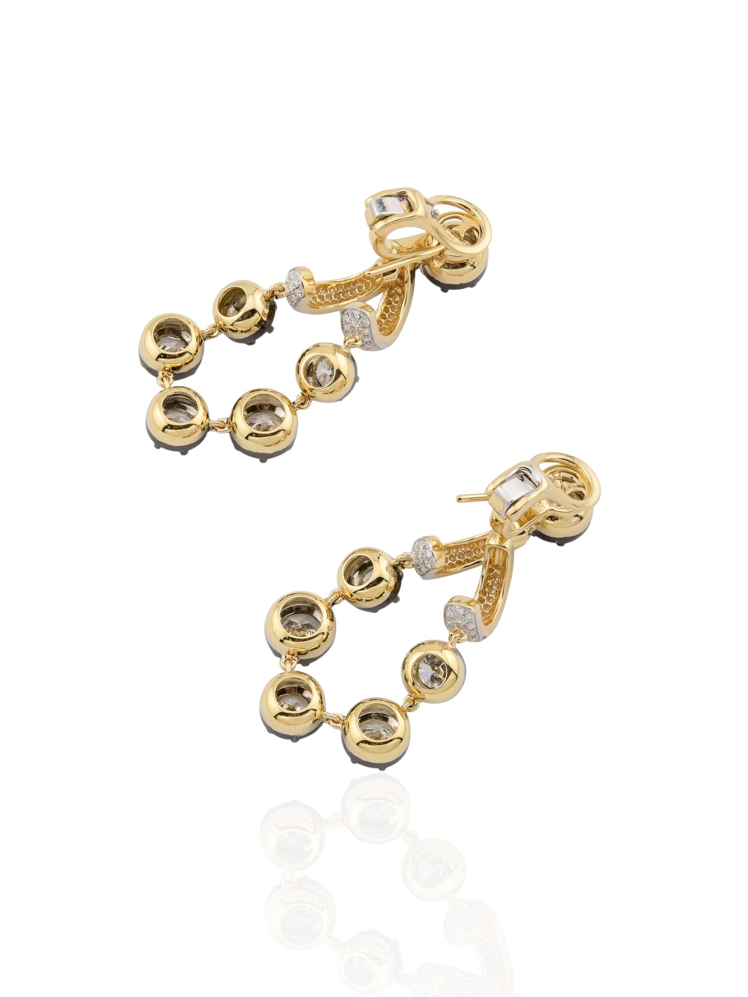 Sophia D Vintage Style Round Diamond Drop Earrings in 18K Yellow Gold and Silver