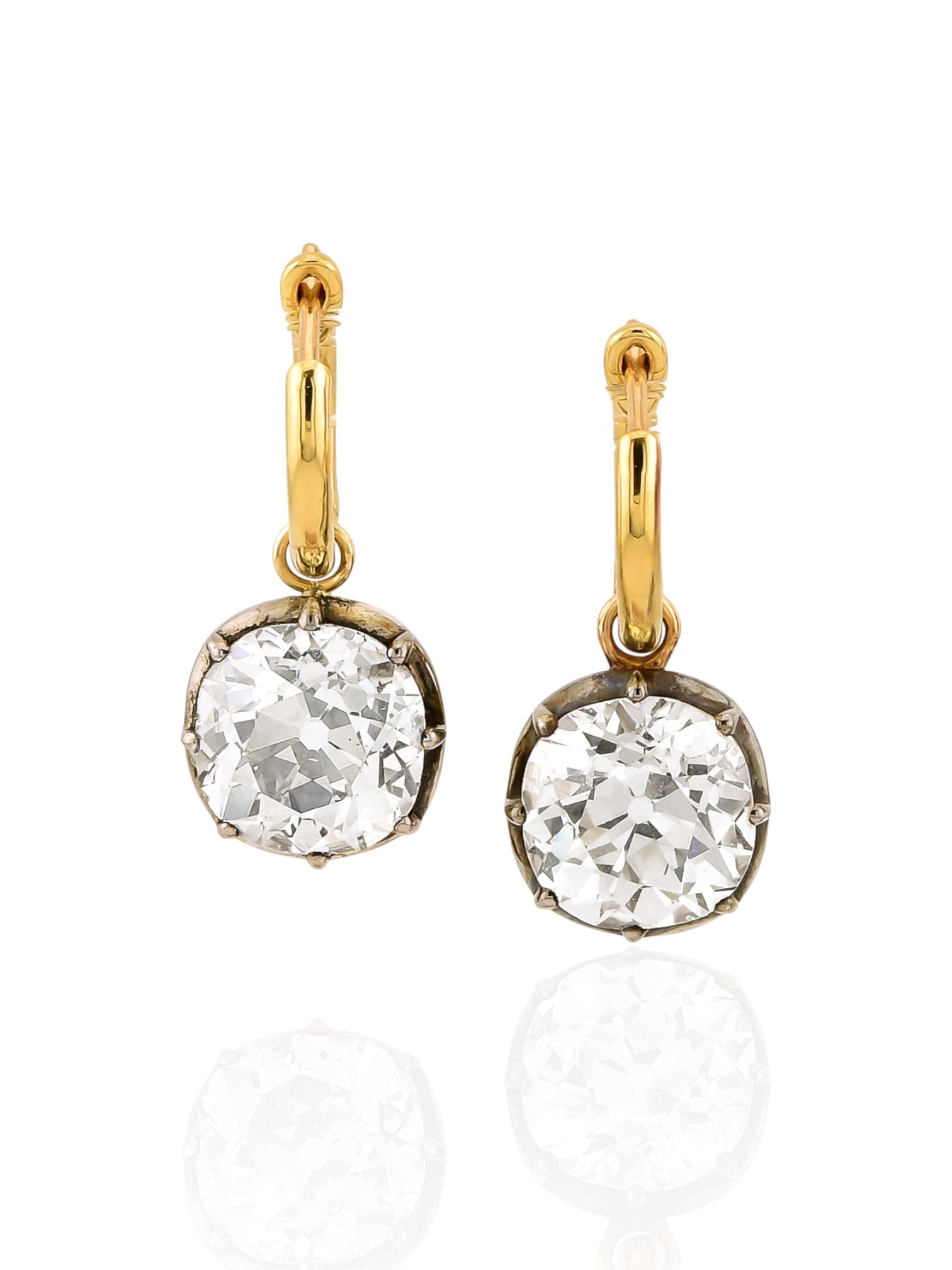 Sophia D Vintage Style Old Mine Cut Diamond Drop Earrings in 18K Yellow Gold