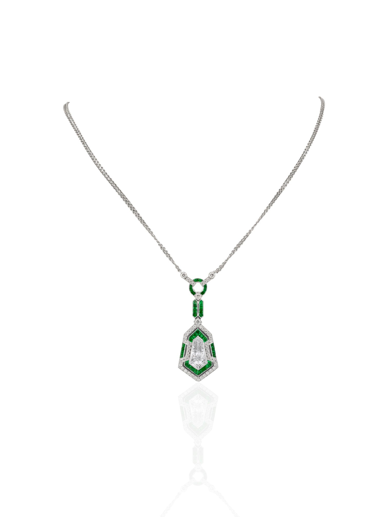 Sophia D Emerald and Diamond Geometric Pendant in Platinum