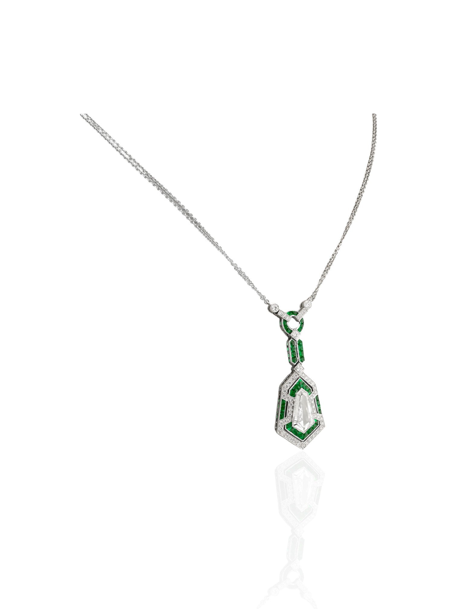 Sophia D Emerald and Diamond Geometric Pendant in Platinum