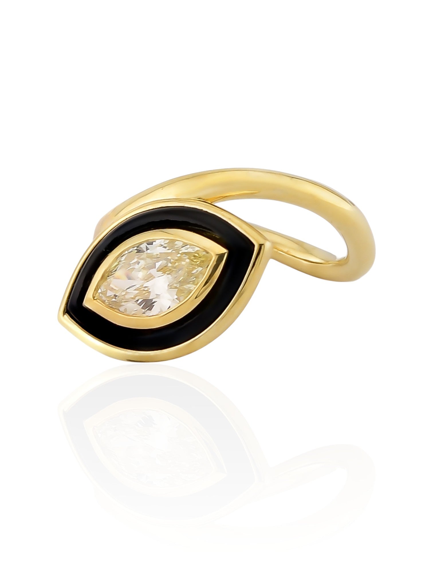 Sophia D Marquise Diamond and Onyx Statement Ring in 18K Yellow Gold