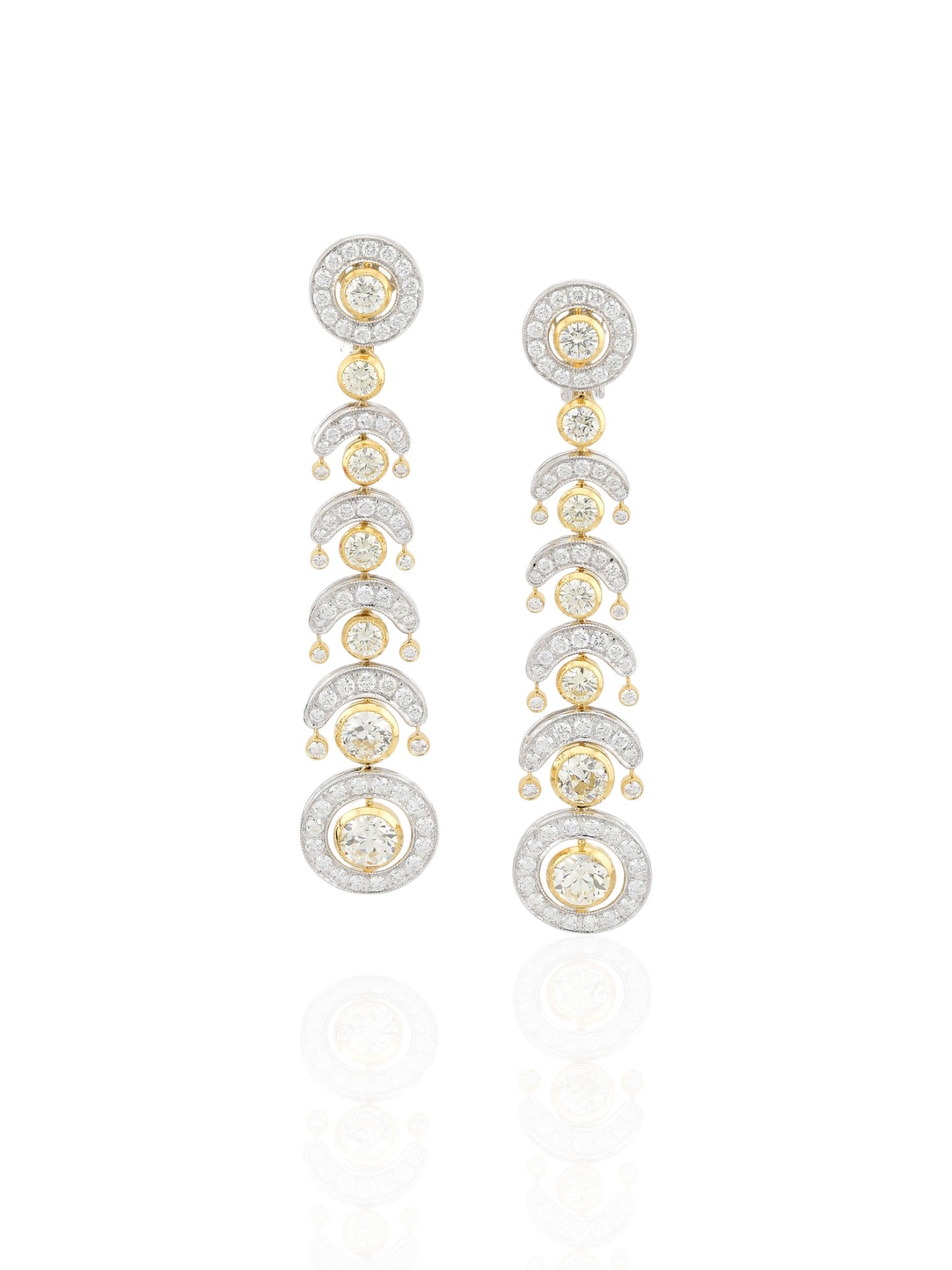 Sophia D Cascading Circular Diamond Drop Earrings in Platinum and 18K Yellow Gold
