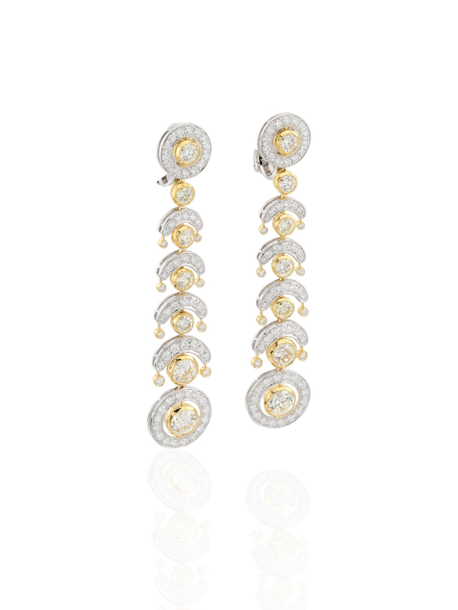 Sophia D Cascading Circular Diamond Drop Earrings in Platinum and 18K Yellow Gold