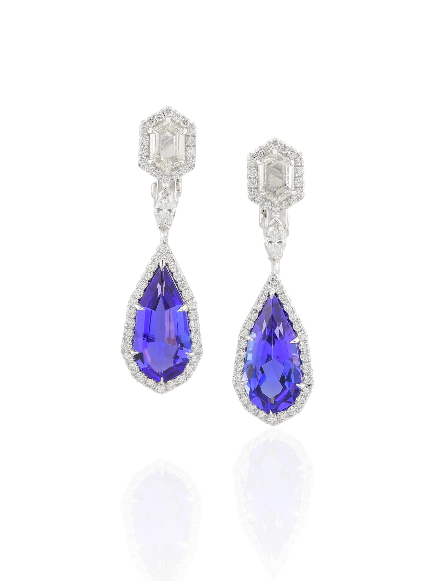 Sophia D Tanzanite and Diamond Architectural Drop Earrings in Platinum