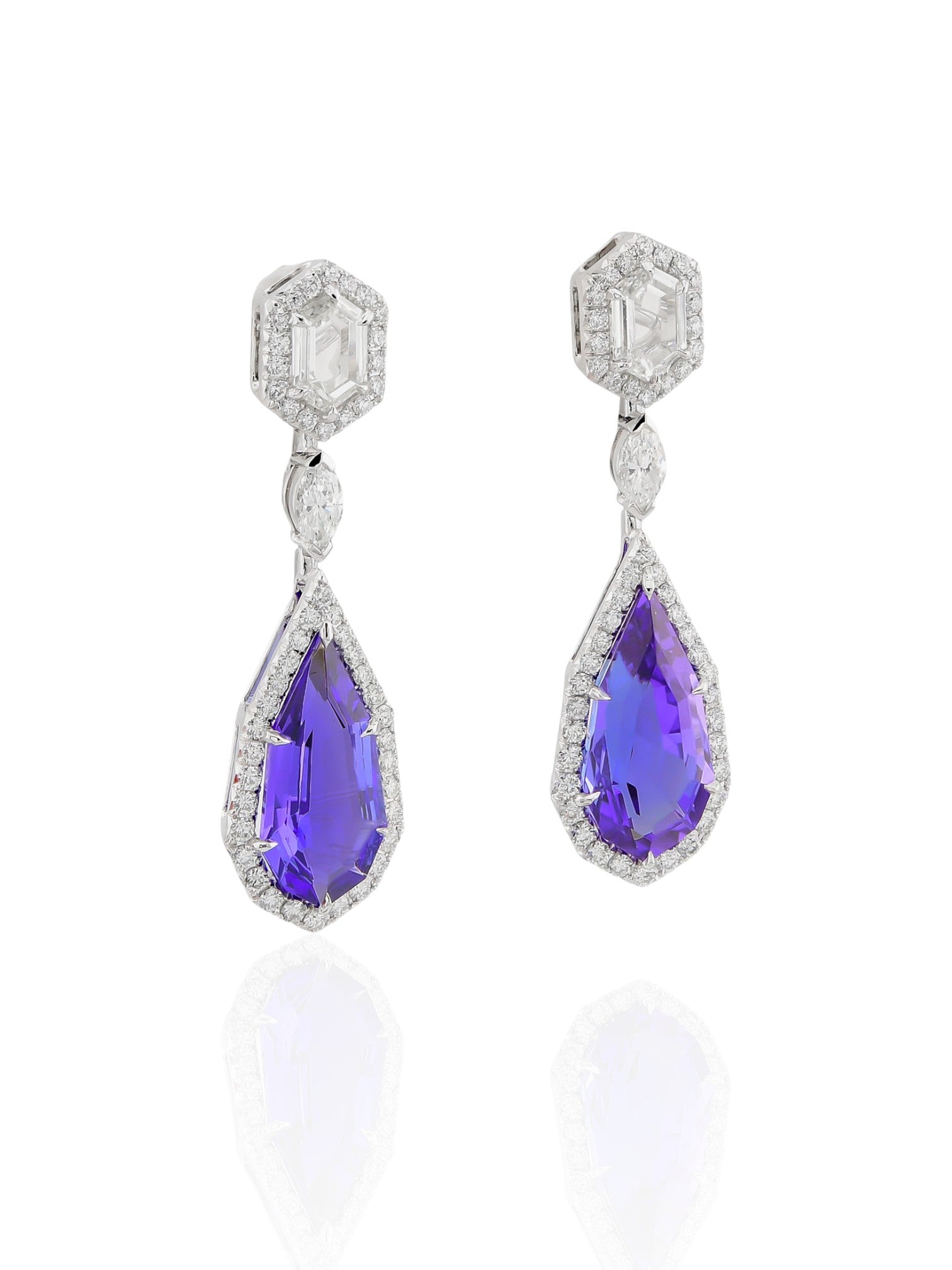 Sophia D Tanzanite and Diamond Architectural Drop Earrings in Platinum