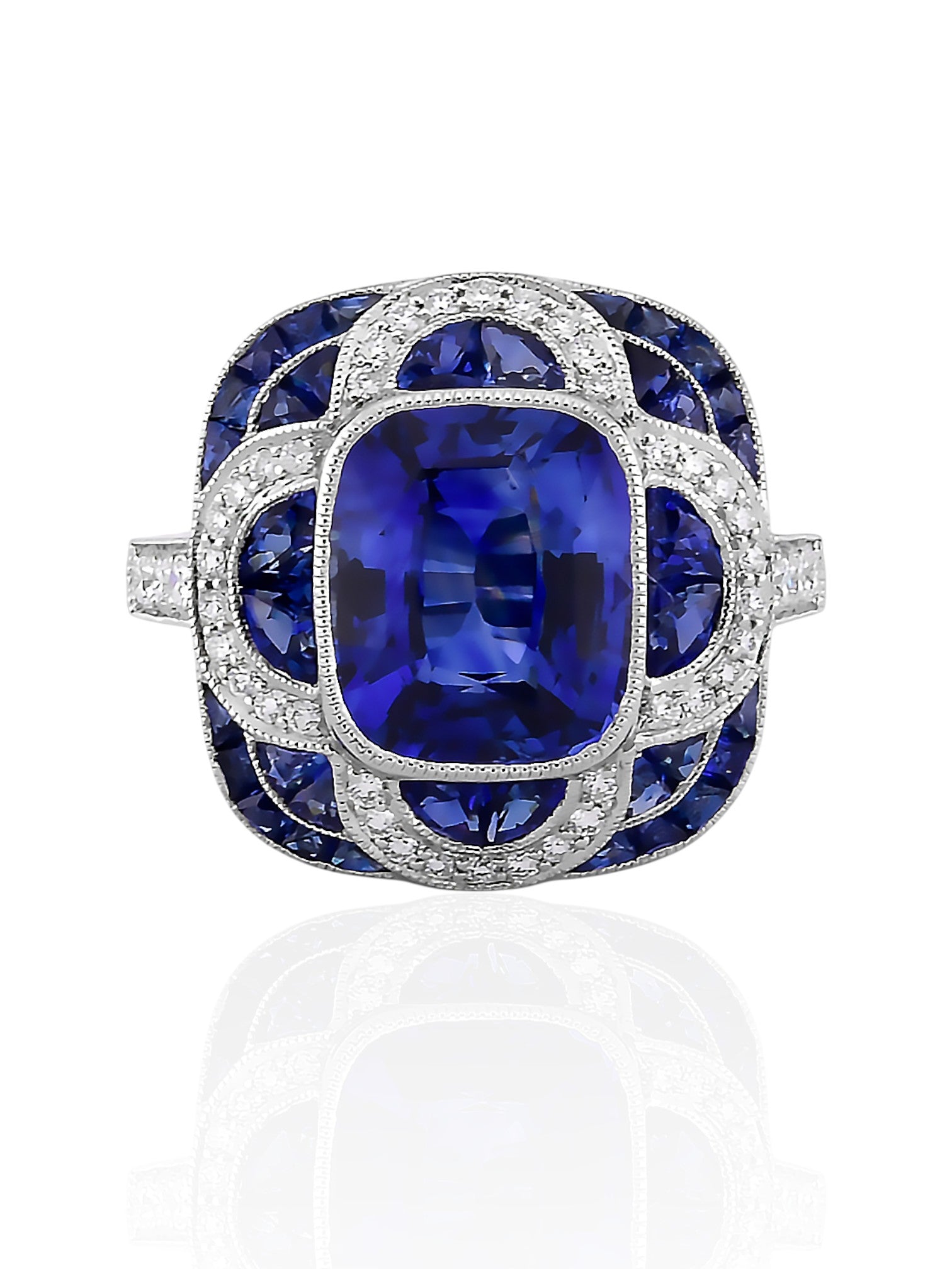 Sophia D Cushion-Cut Sapphire and Diamond Halo Ring in Platinum