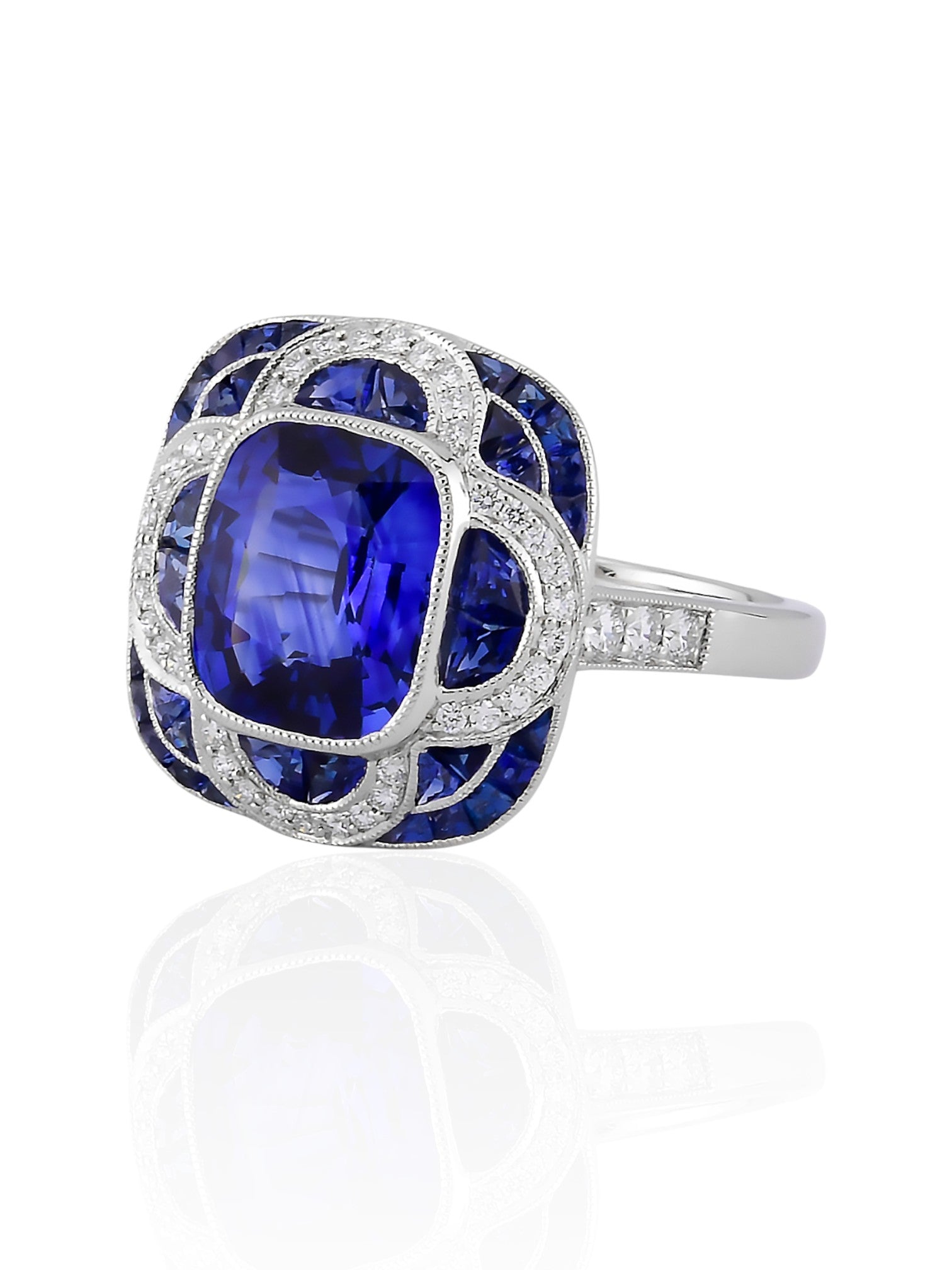 Sophia D Cushion-Cut Sapphire and Diamond Halo Ring in Platinum