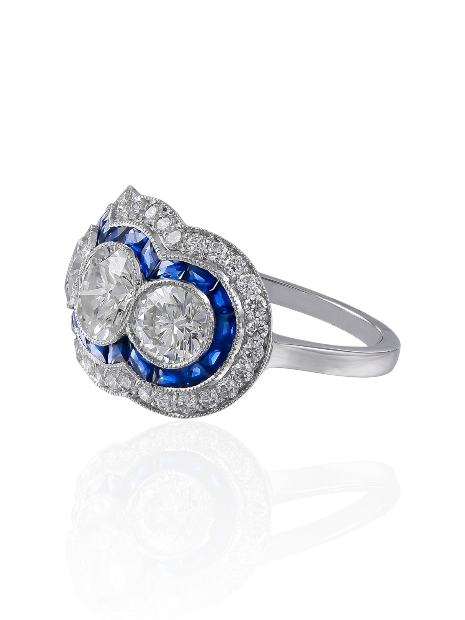 Sophia D Three-Stone Diamond and Sapphire Ring