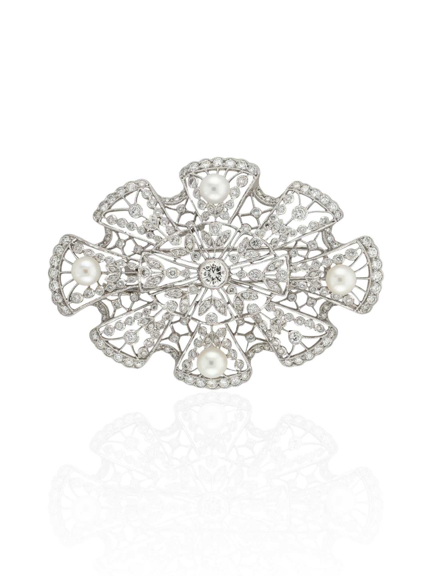 Platinum Pearl and Diamond Brooch
