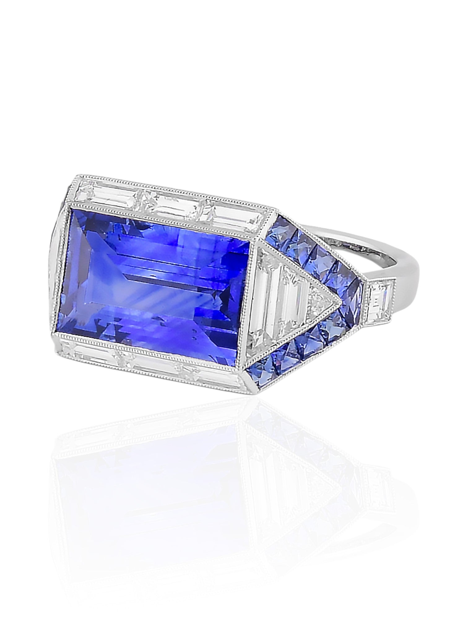 Sophia D Art Deco Mosaic Sapphire and Diamond Ring