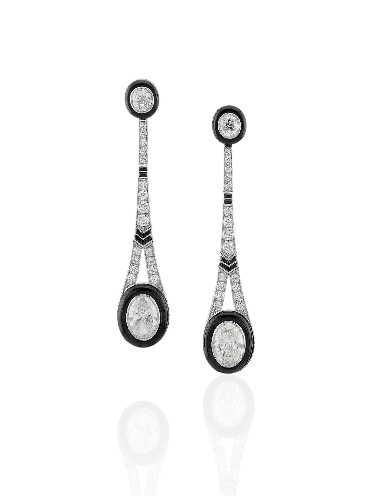 Sophia D Art Deco Onyx and Oval Diamond Drop Earrings Platinum and 18K Yellow Gold