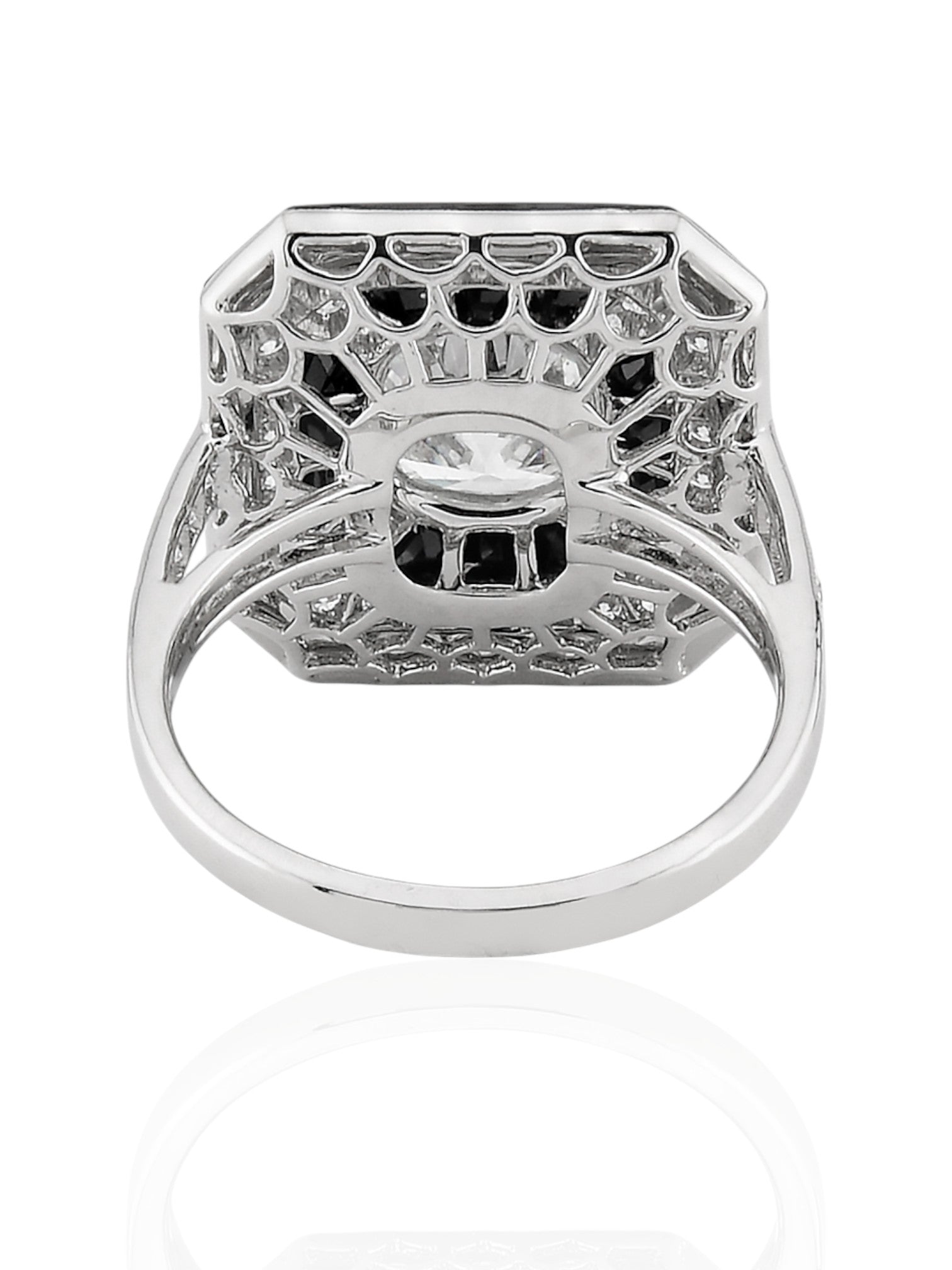 Sophia D Art Deco Mosaic Onyx and Cushion-Cut Diamond Ring Platinum