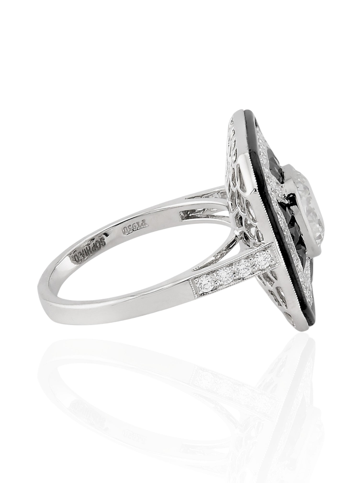 Sophia D Art Deco Mosaic Onyx and Cushion-Cut Diamond Ring Platinum