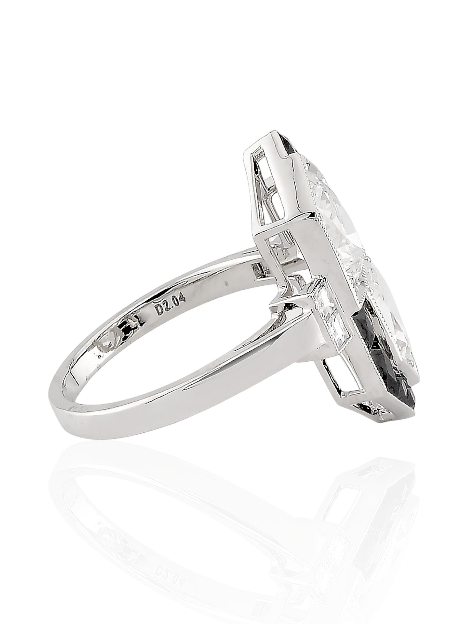 Sophia D Art Deco Mosaic Pear-Shaped Diamond and Onyx Ring Platinum