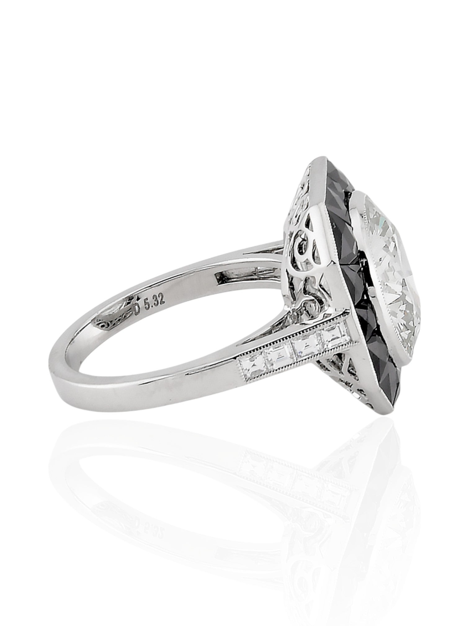 Sophia D Art Deco Mosaic Onyx and Round Diamond Ring Platinum